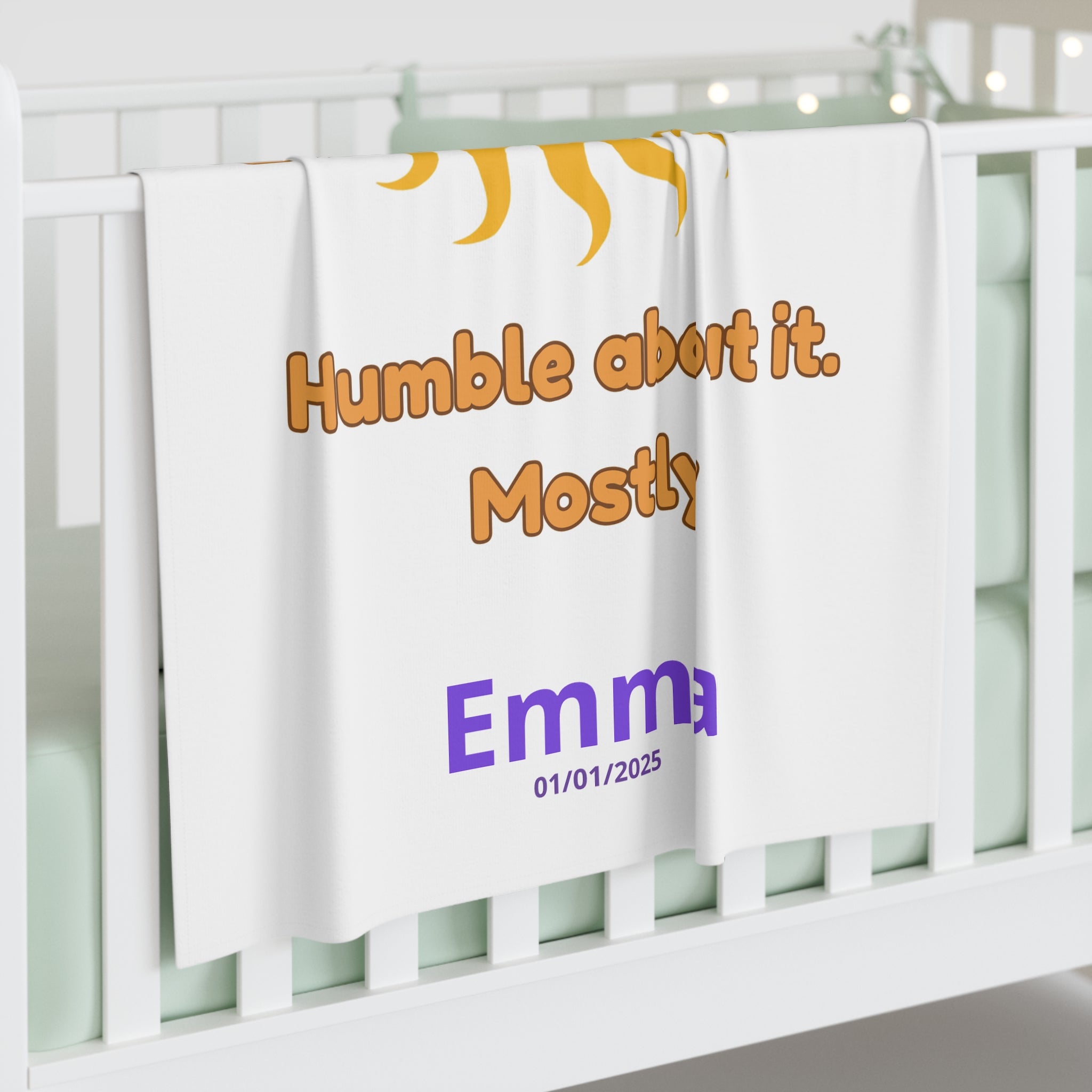 Personalized Baby Swaddle Blanket - Born on Sunday - Humble About It