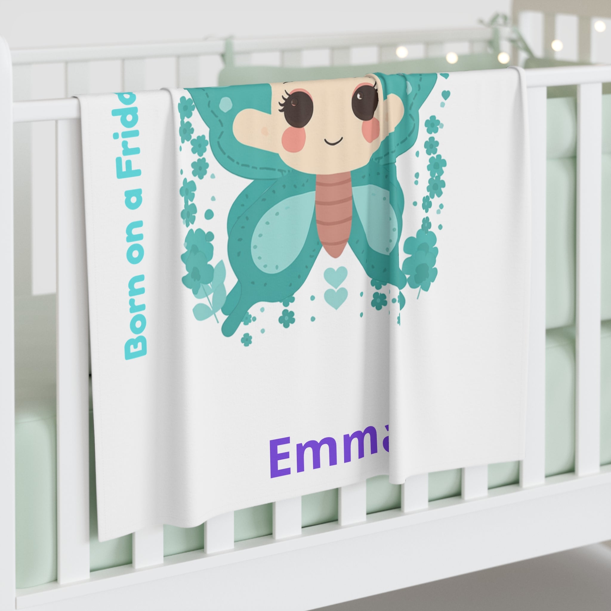 Personalized Baby Swaddle Blanket - Born on Friday - Joy and Beauty