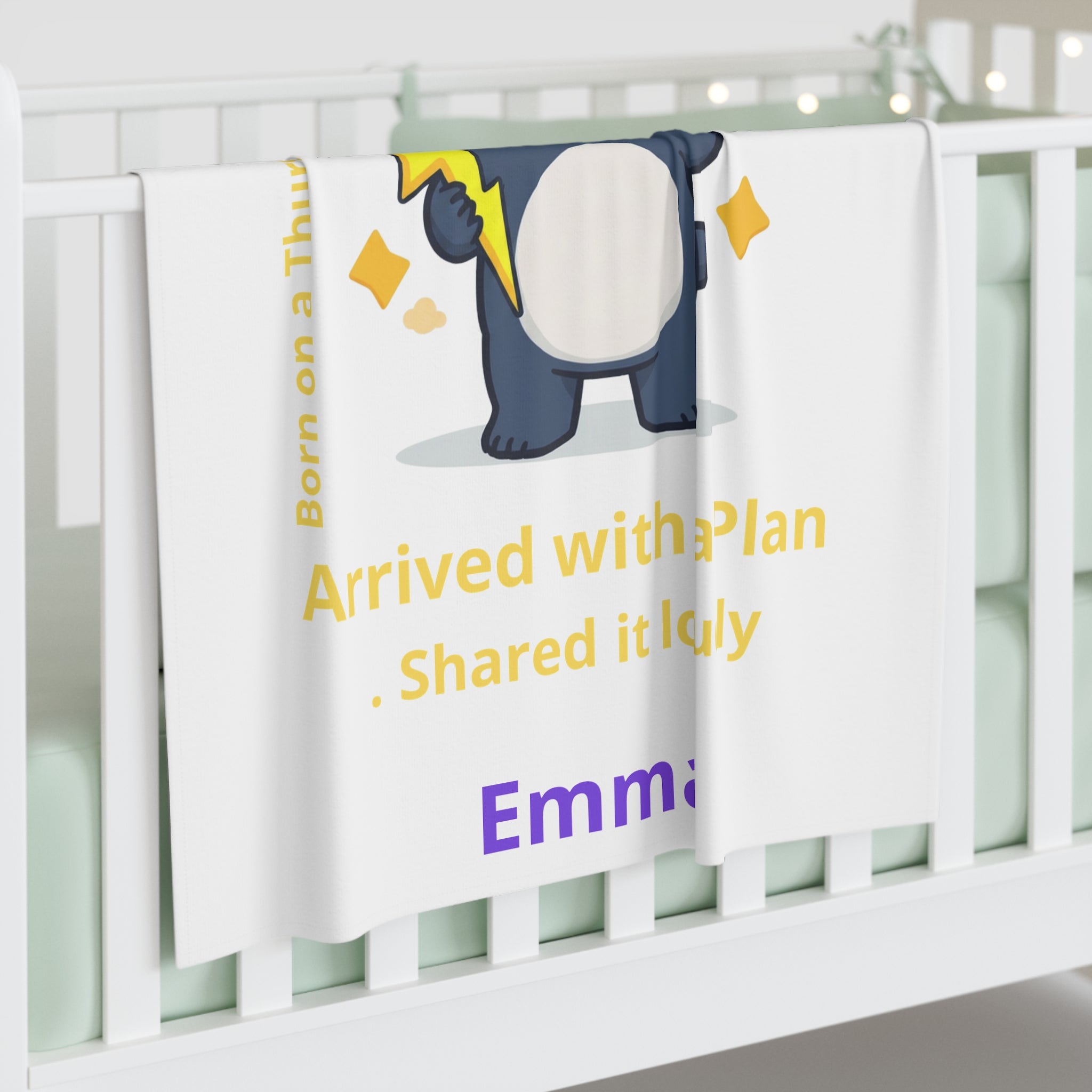 Personalized Baby Swaddle Blanket - Born on Thursday - Little Thunder