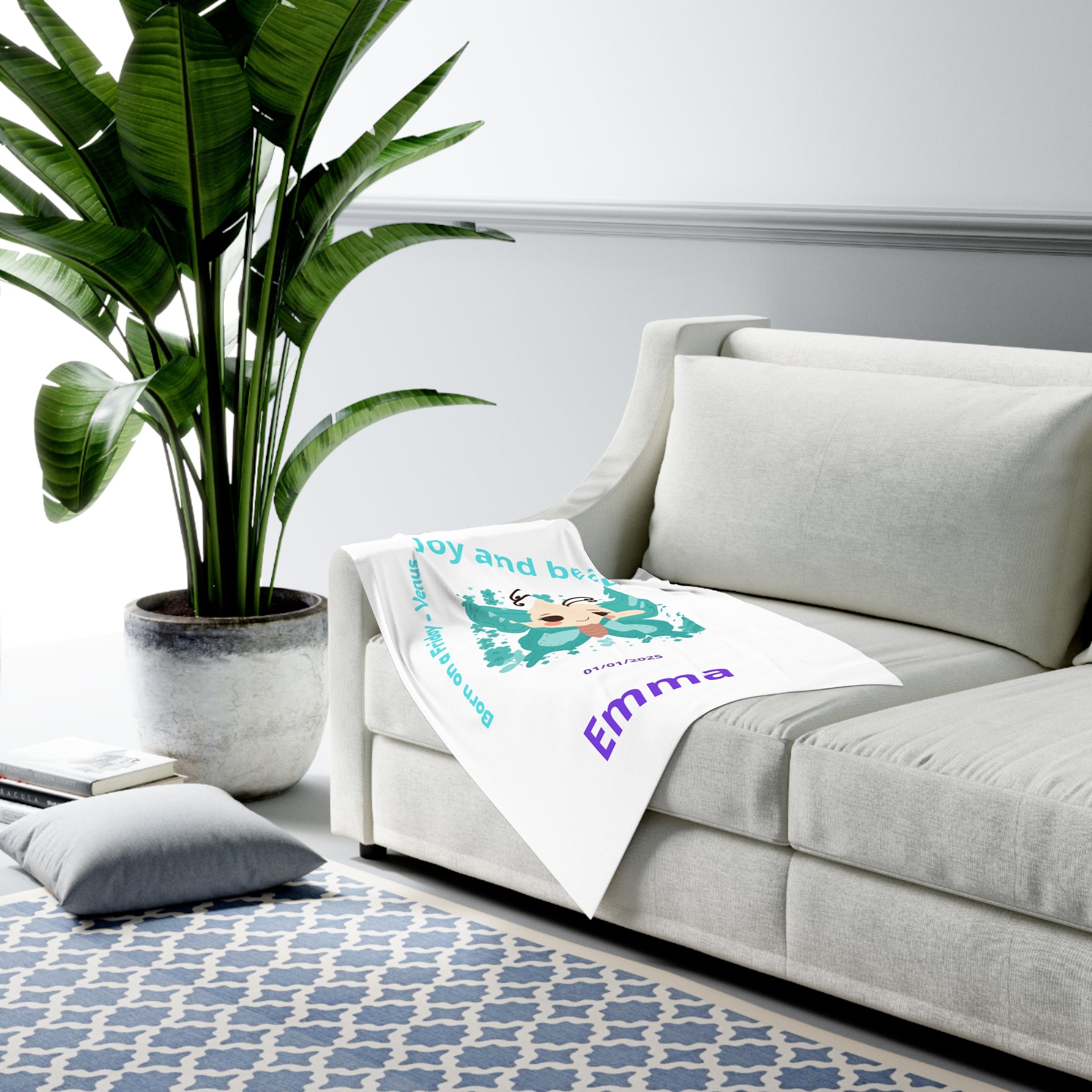 Personalized Baby Swaddle Blanket - Born on Friday - Joy and Beauty