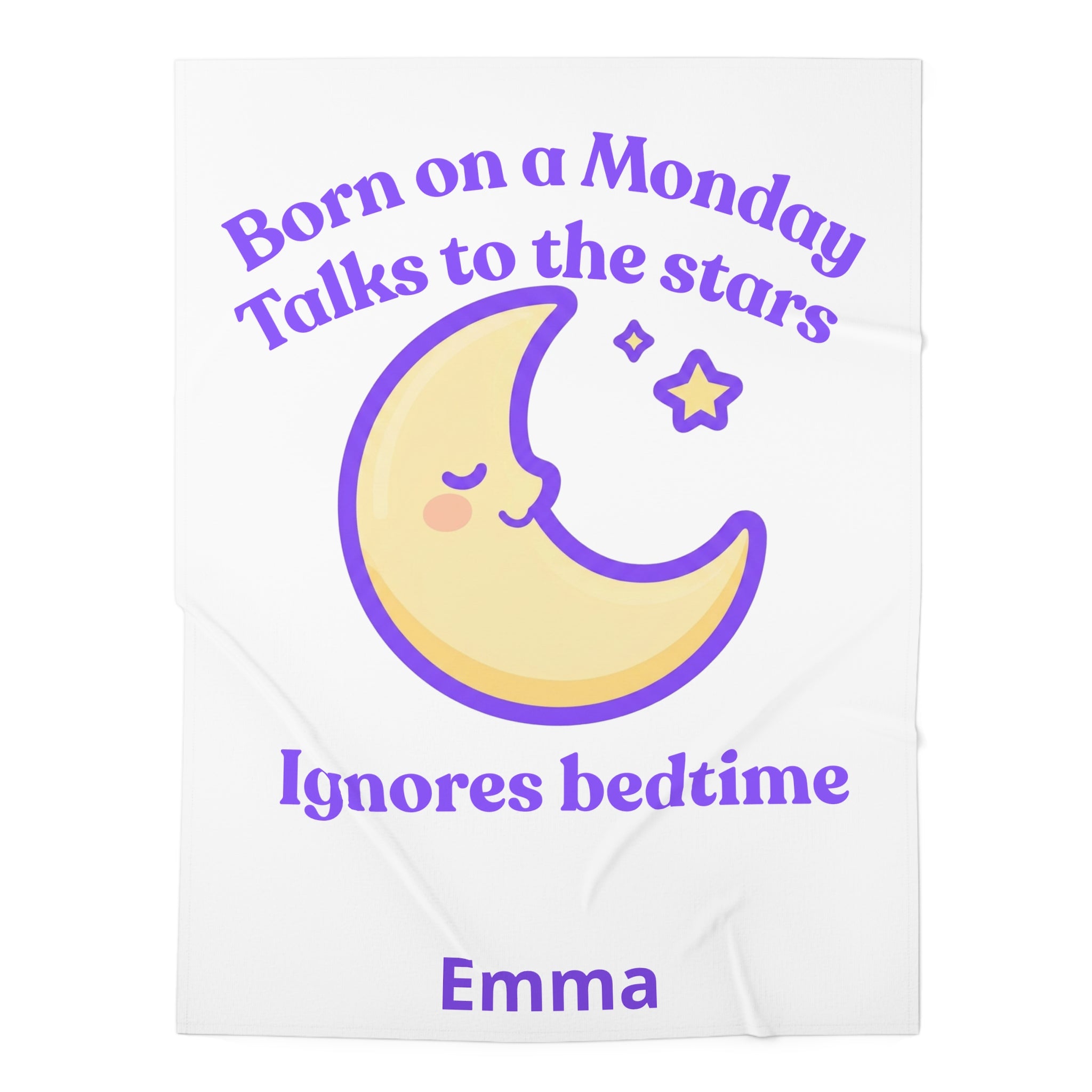 Personalized Baby Swaddle Blanket - Born on Monday - Ignores Bedtime