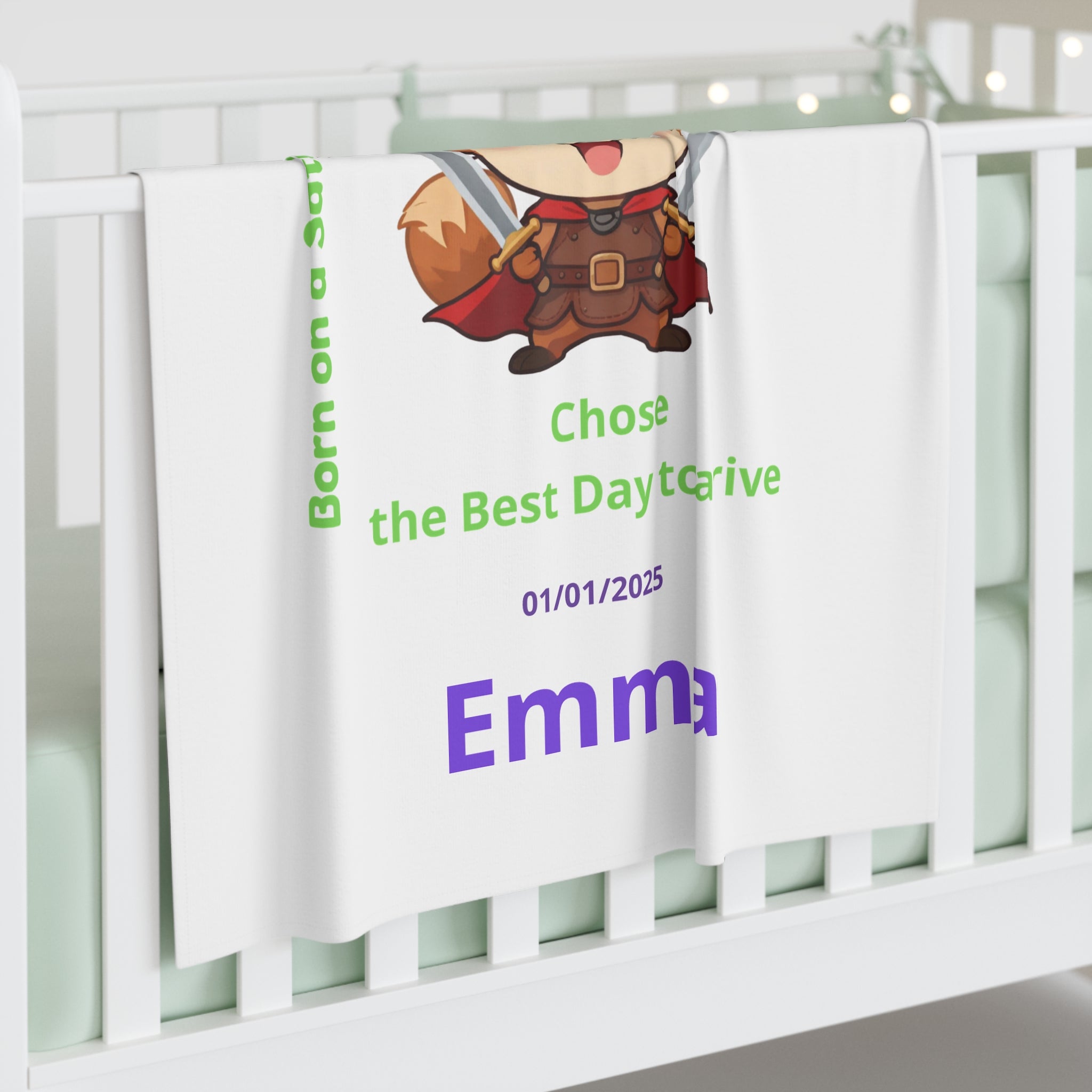 Personalized Baby Swaddle Blanket - Born on Saturday - Little Week-end Warrior