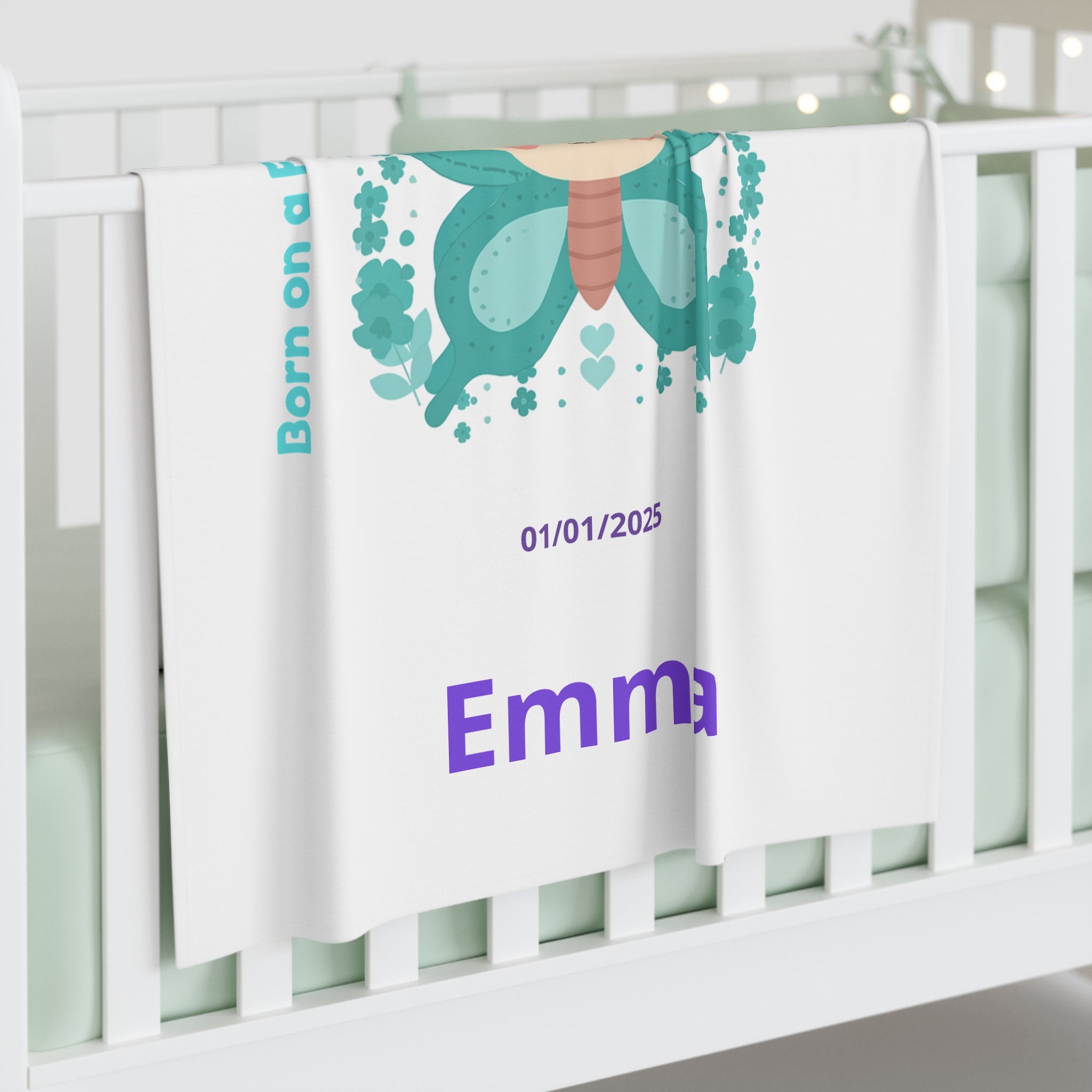 Personalized Baby Swaddle Blanket - Born on Friday - Joy and Beauty