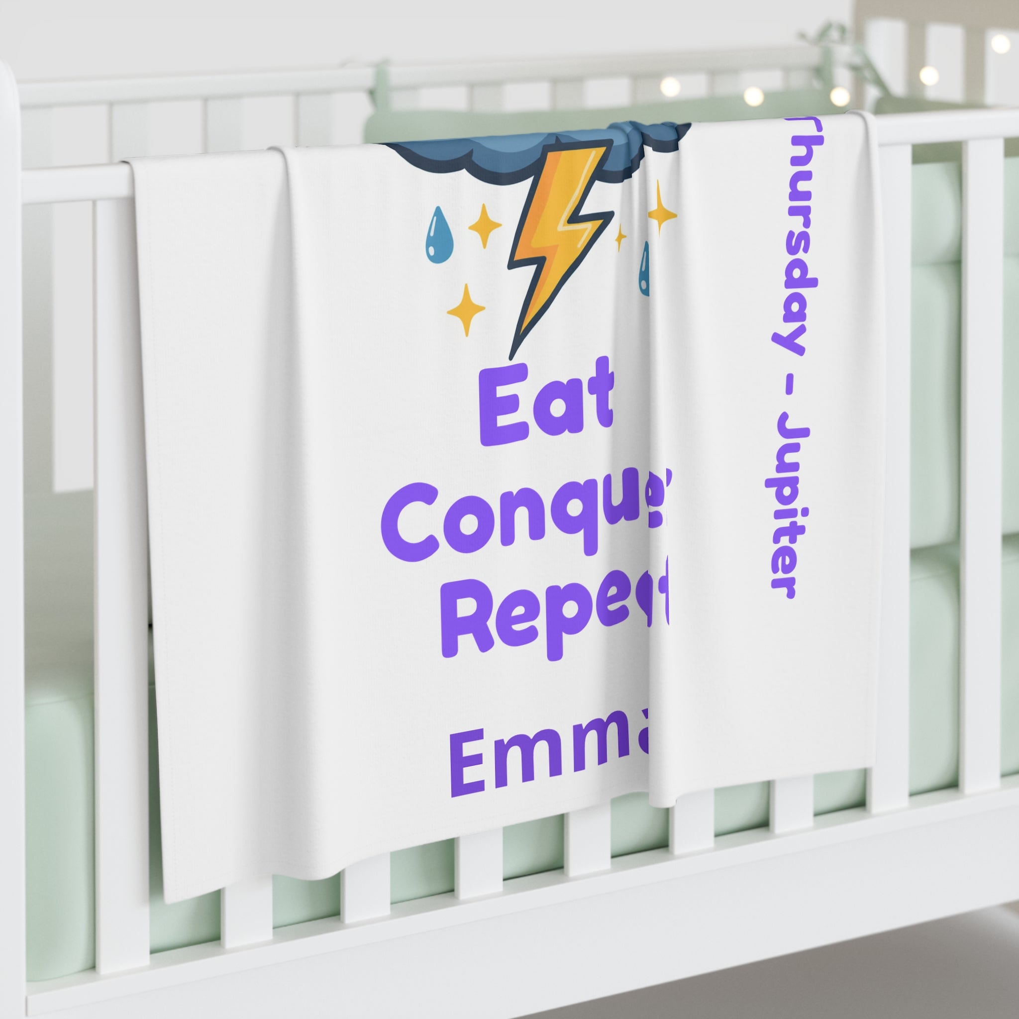 Personalized Baby Swaddle Blanket - Born on Thursday - Born with an Agenda