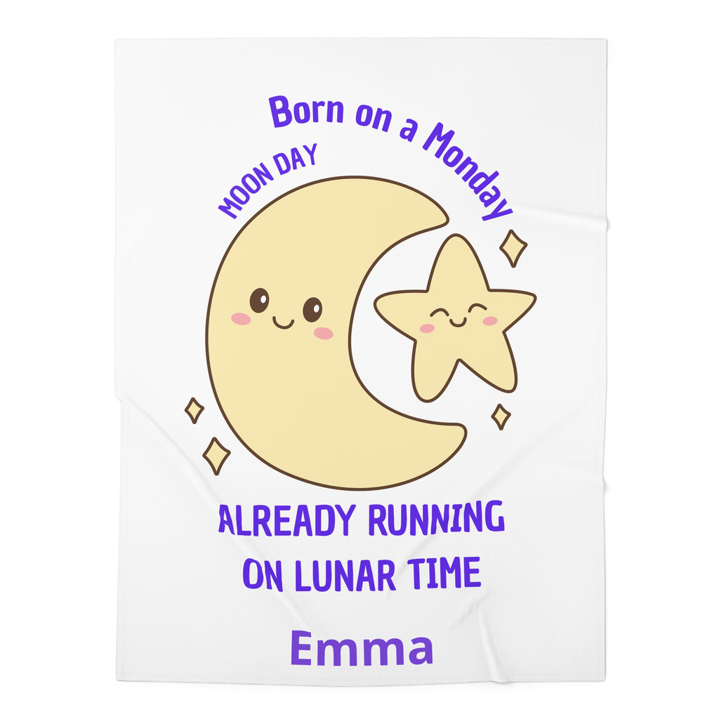 Personalized Baby Swaddle Blanket - Born on Monday - Already Running on Lunar Time