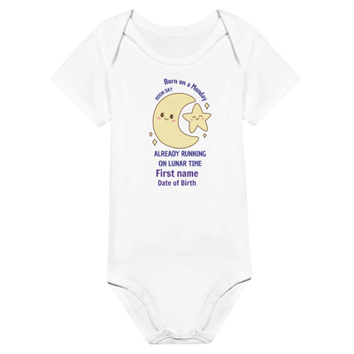 Personalized Baby Bodysuit - Born on Monday - Running on Lunar Time