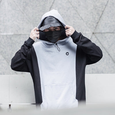 Paneled Hoodie Loose Pullover Fleece Sweatshirt