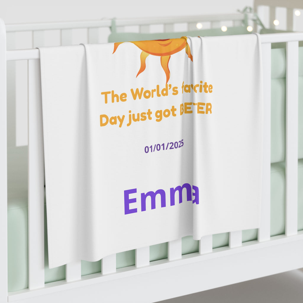 Personalized Baby Swaddle Blanket - Born on Sunday - Little Ray of Sunday