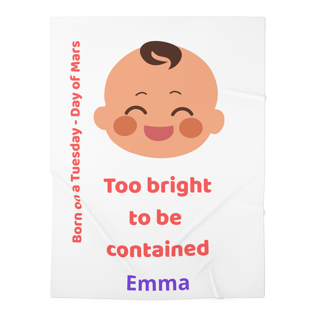 Personalized Baby Swaddle Blanket - Born on Tuesday - Too Bright to Be Contained