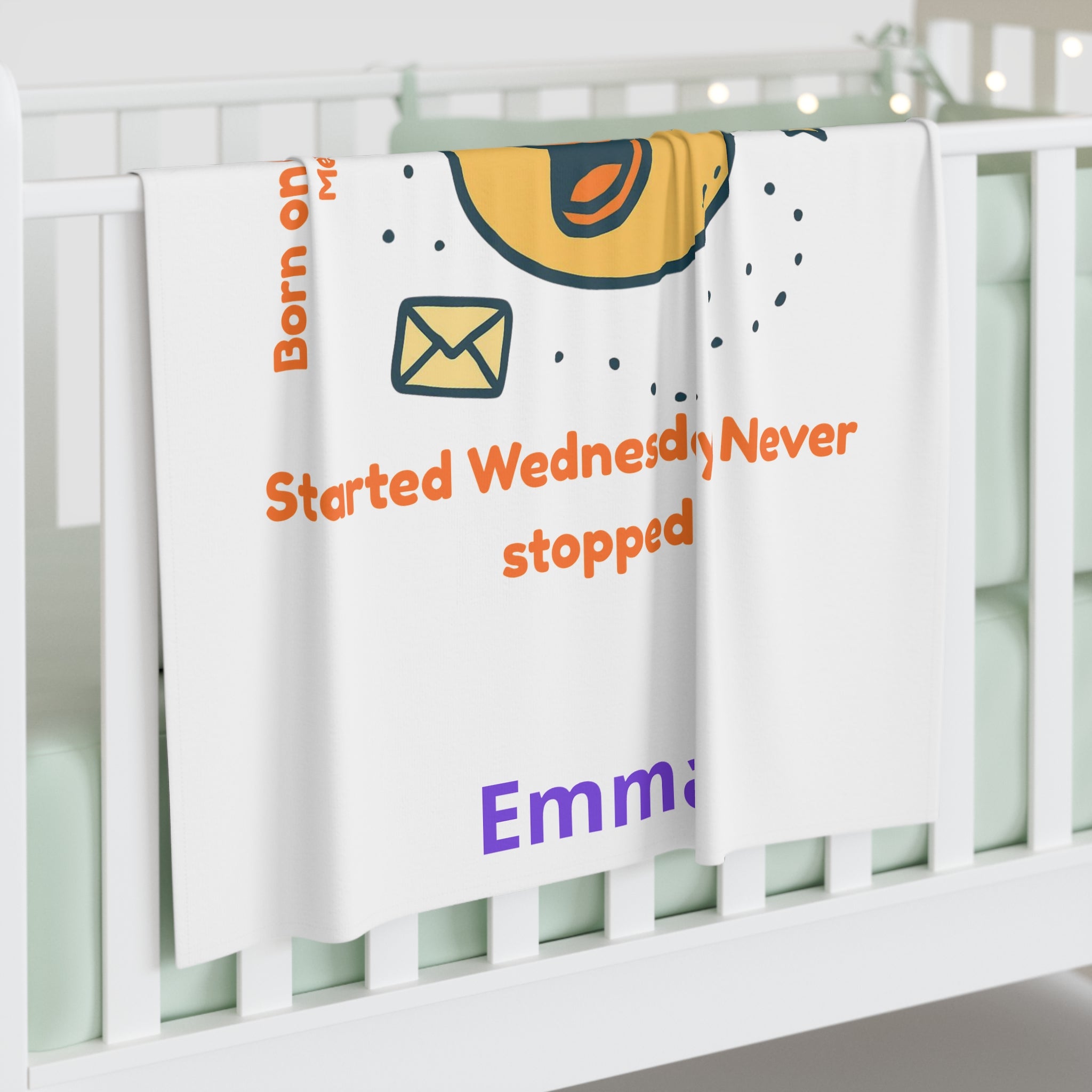 Personalized Baby Swaddle Blanket - Born on Wednesday - Started Wednesday Never Stopped