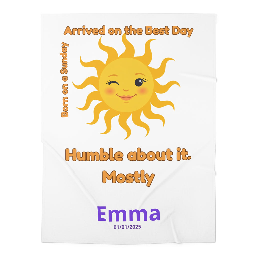 Personalized Baby Swaddle Blanket - Born on Sunday - Humble About It