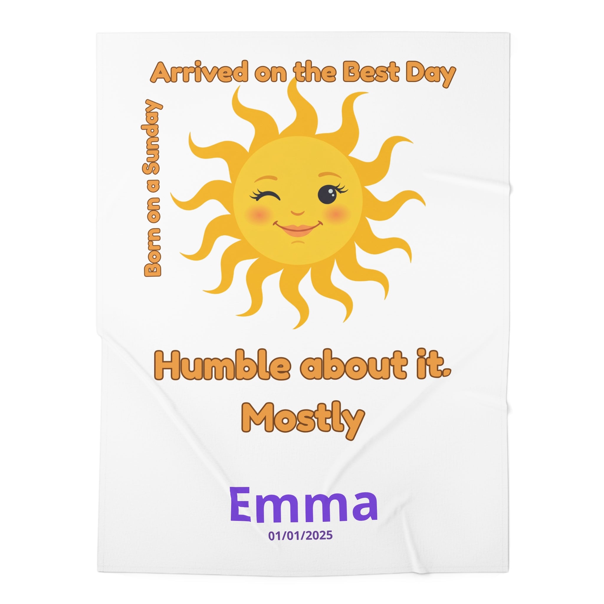 Personalized Baby Swaddle Blanket - Born on Sunday - Humble About It