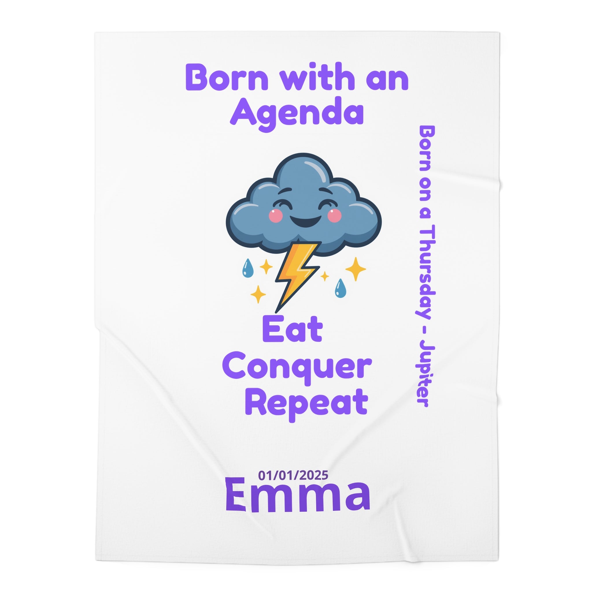 Personalized Baby Swaddle Blanket - Born on Thursday - Born with an Agenda