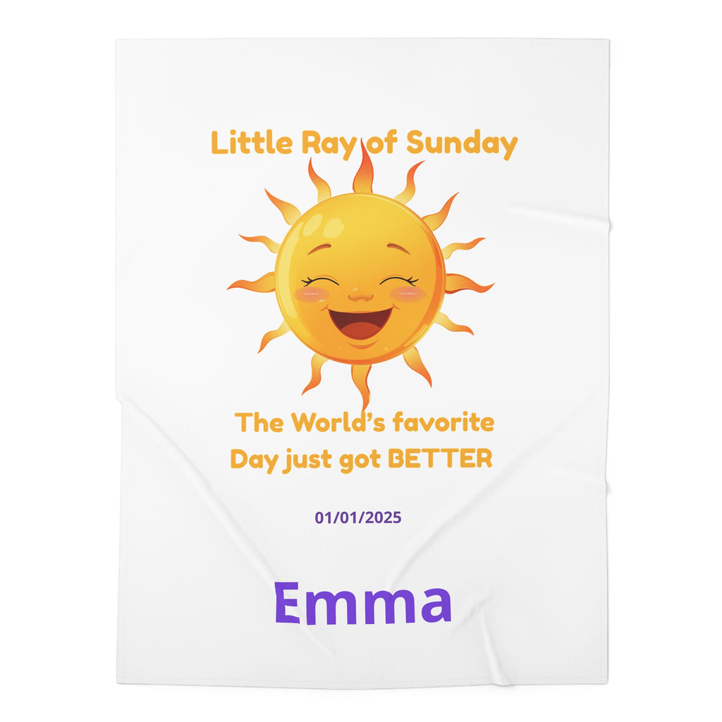 Personalized Baby Swaddle Blanket - Born on Sunday - Little Ray of Sunday