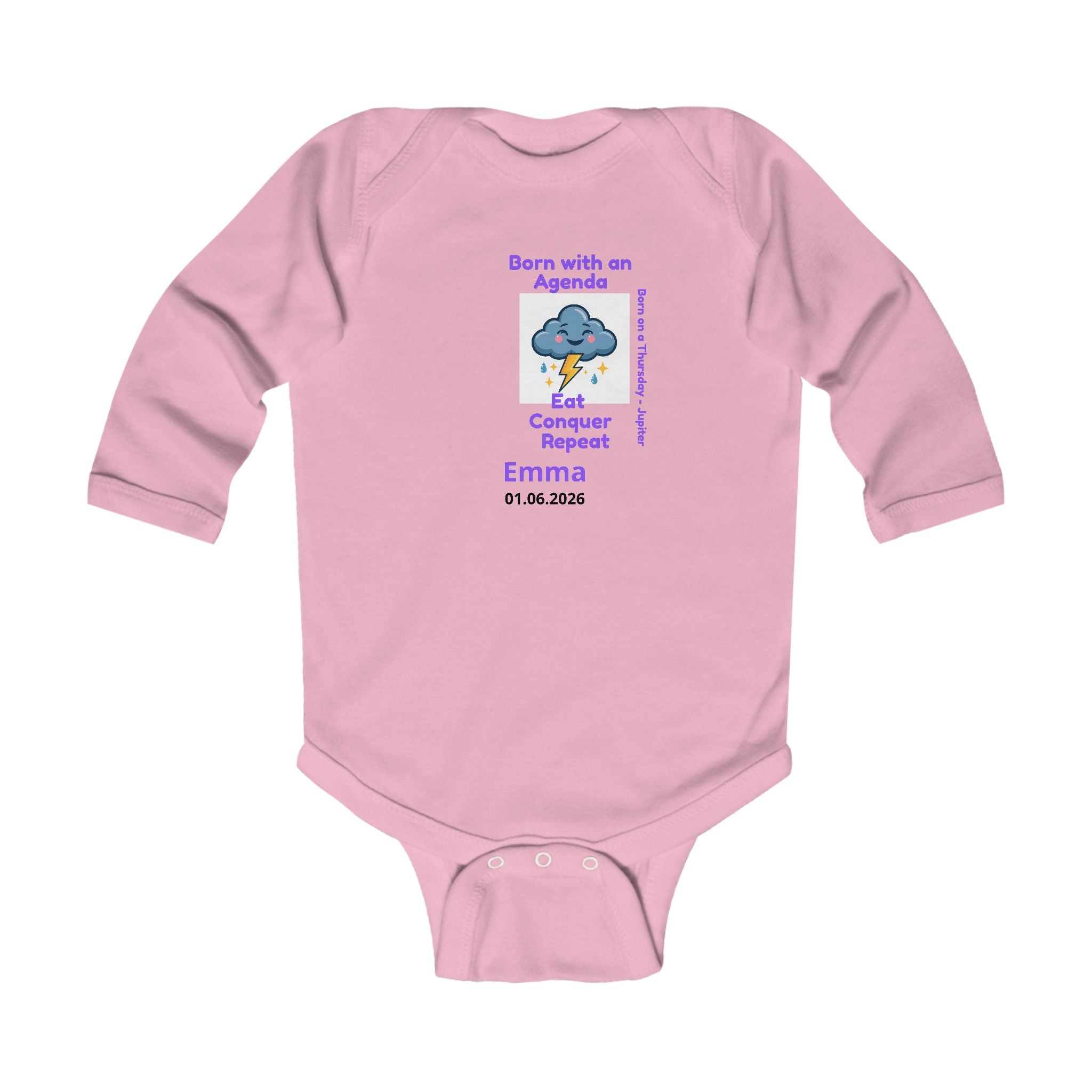 Personalized Baby Pajama - Born on Thursday - Born With an Agenda