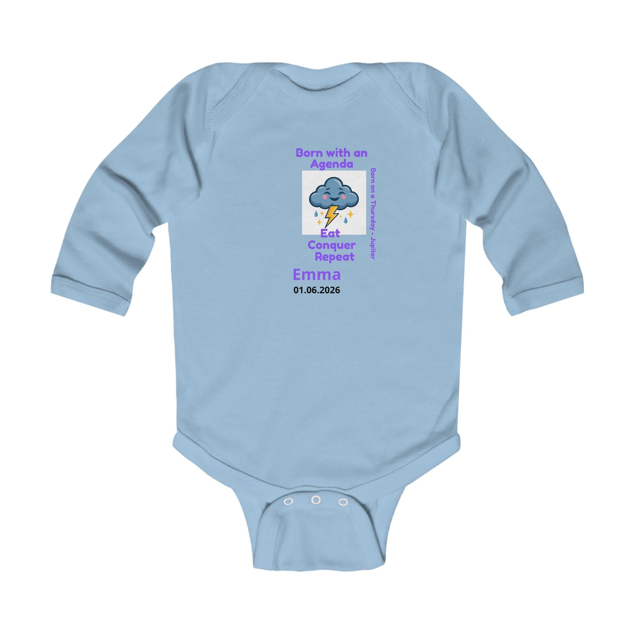 Personalized Baby Pajama - Born on Thursday - Born With an Agenda