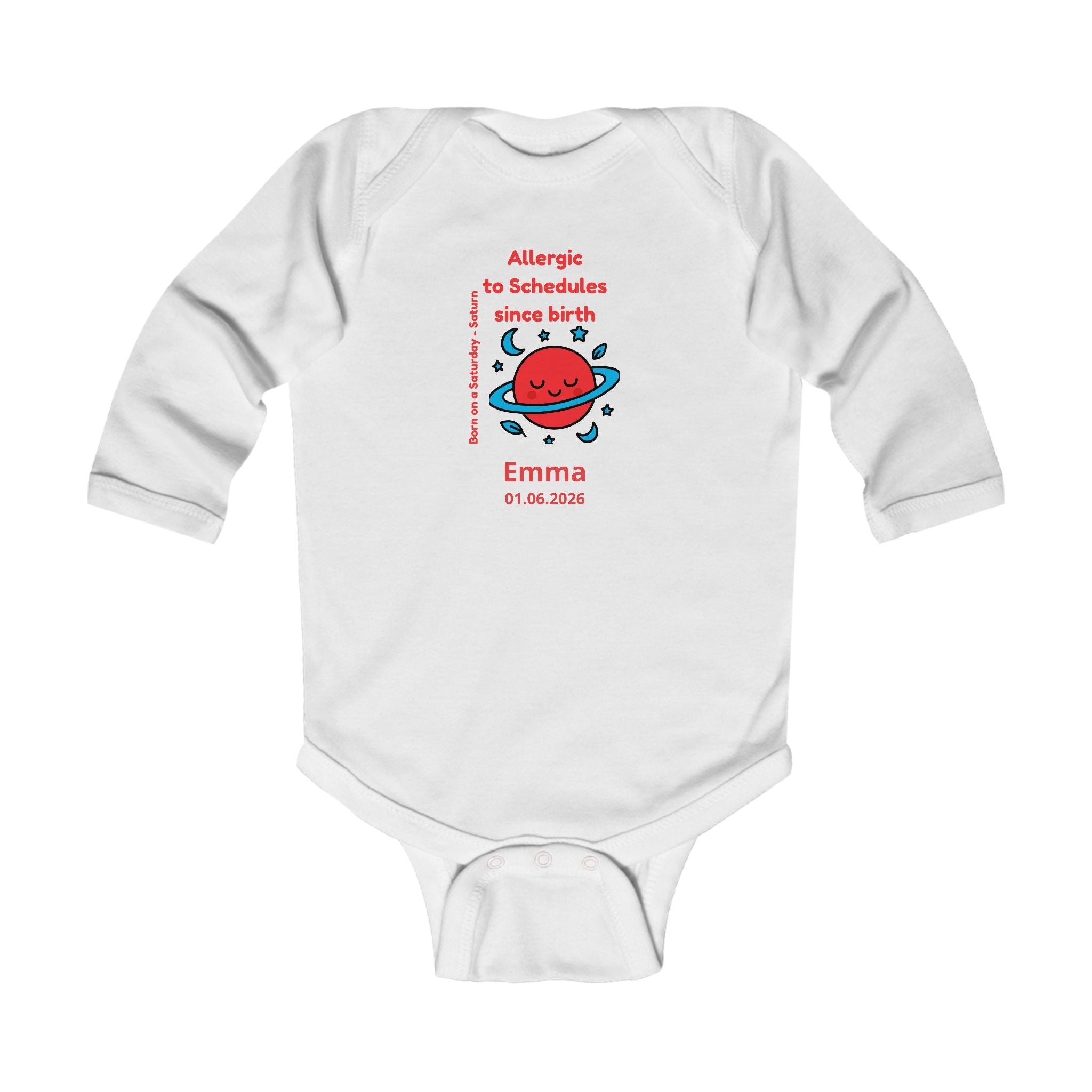 Personalized Baby Pajama - Born on Saturday - Allergic to Schedules