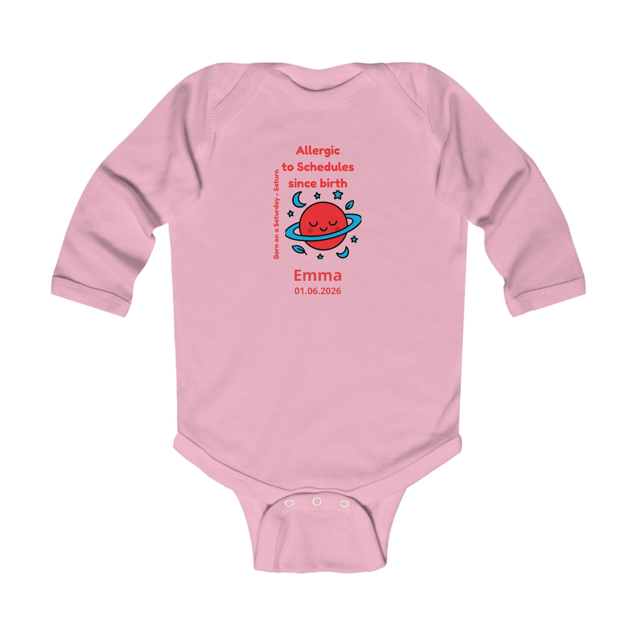 Personalized Baby Pajama - Born on Saturday - Allergic to Schedules