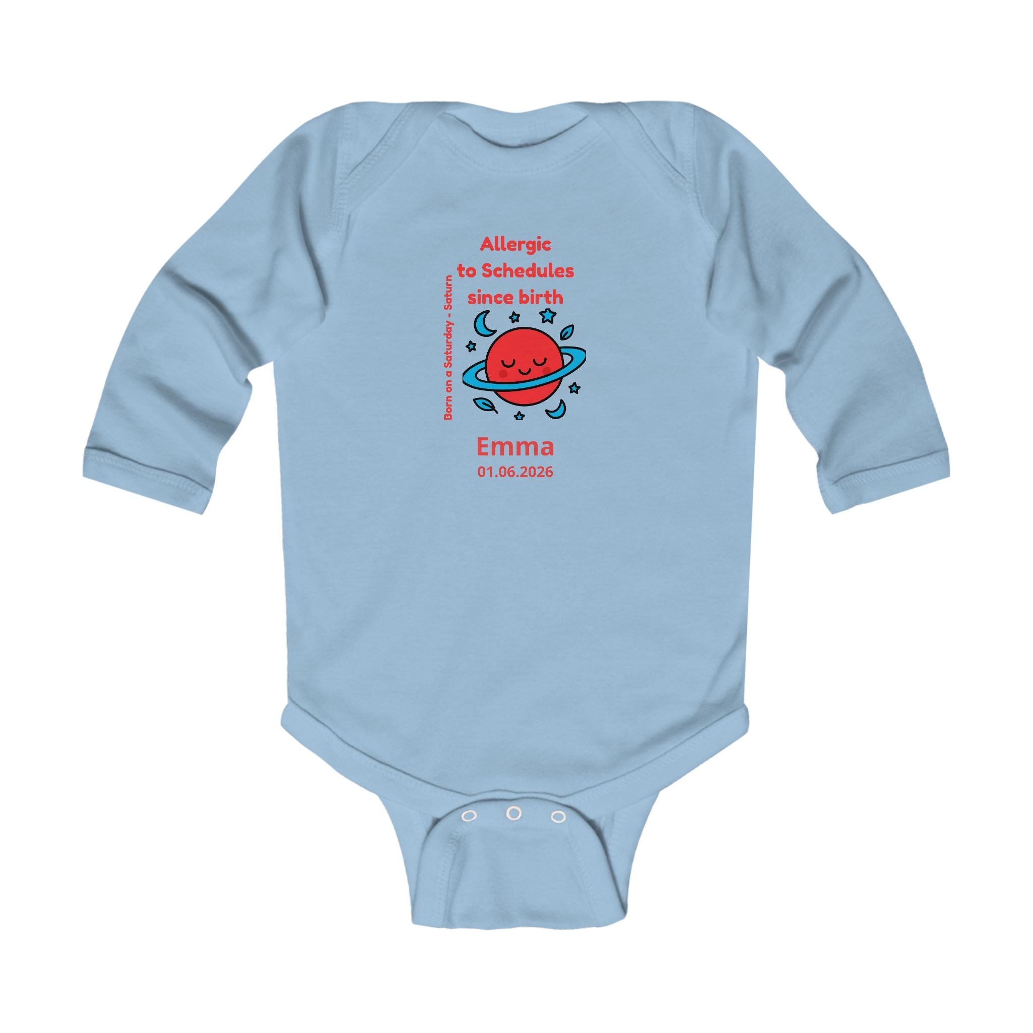 Personalized Baby Pajama - Born on Saturday - Allergic to Schedules