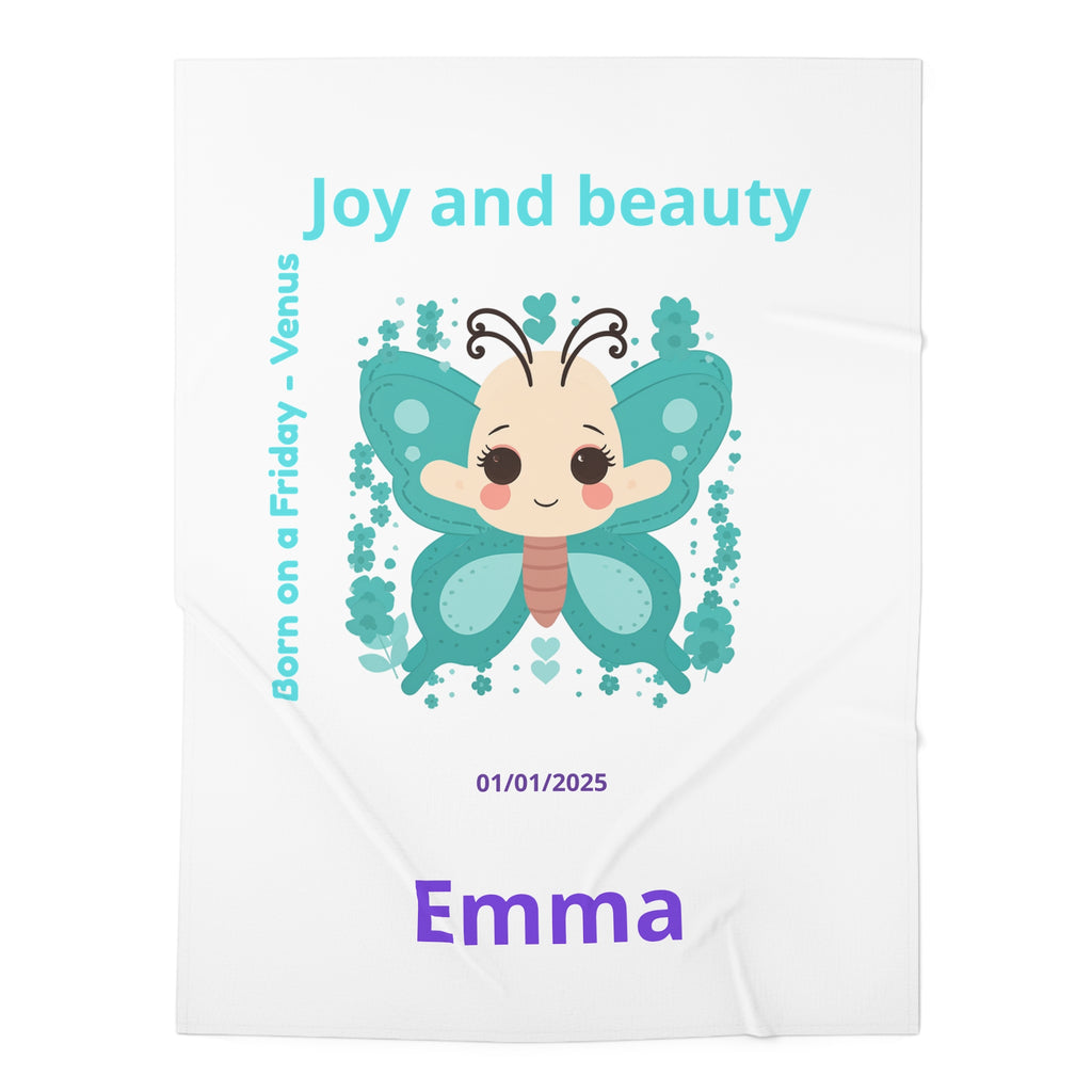 Personalized Baby Swaddle Blanket - Born on Friday - Joy and Beauty