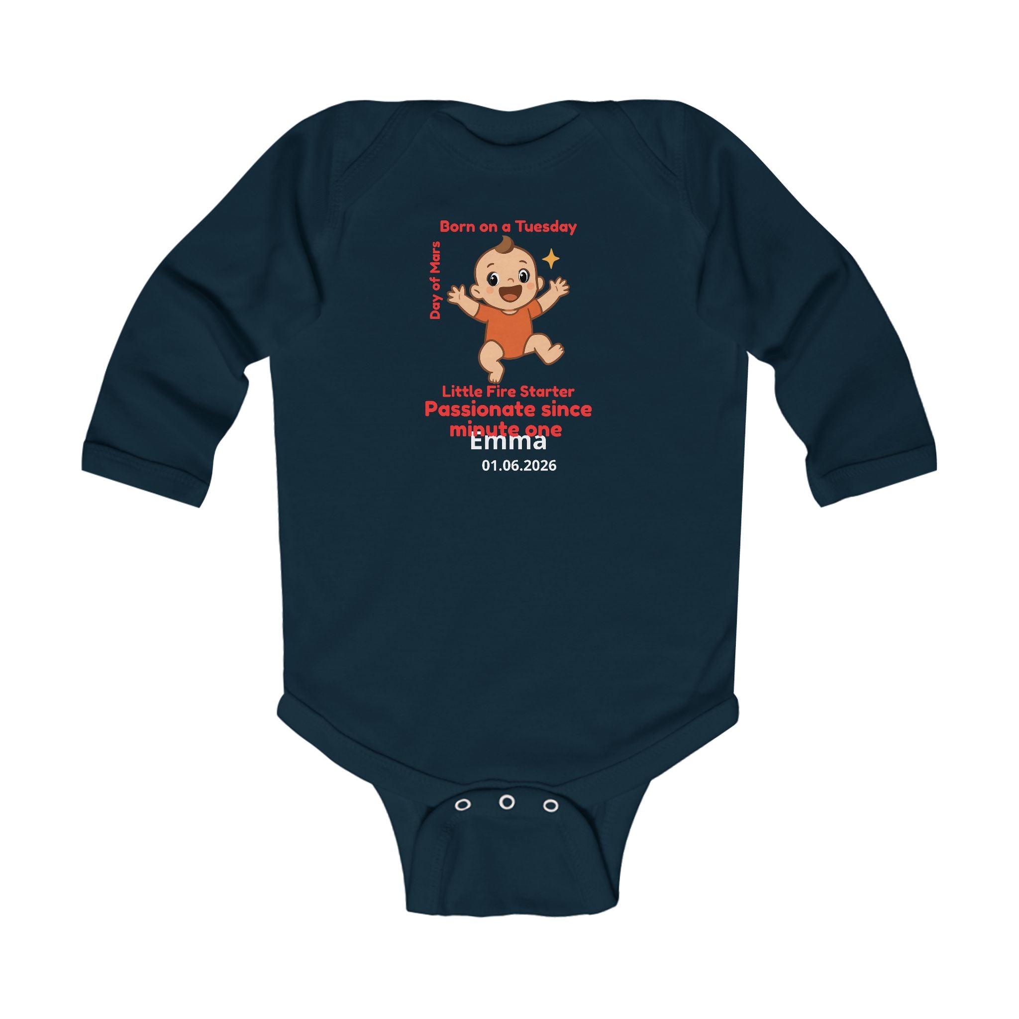 Personalized Baby Pajama - Born on Tuesday - Passionate Since Minute One