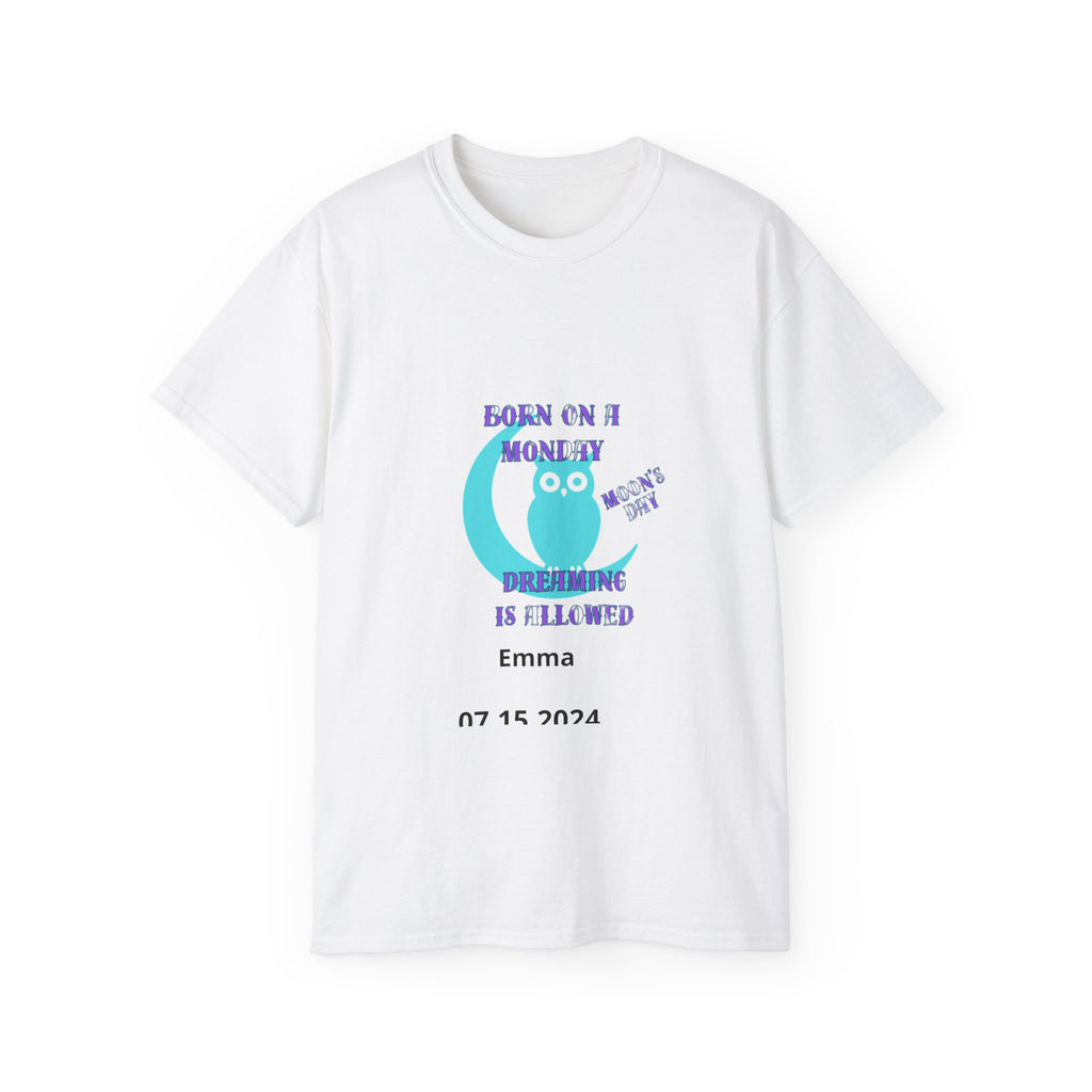 Personalized Kids T-Shirt - Born on Monday - Moon's Day, Dreaming is Allowed