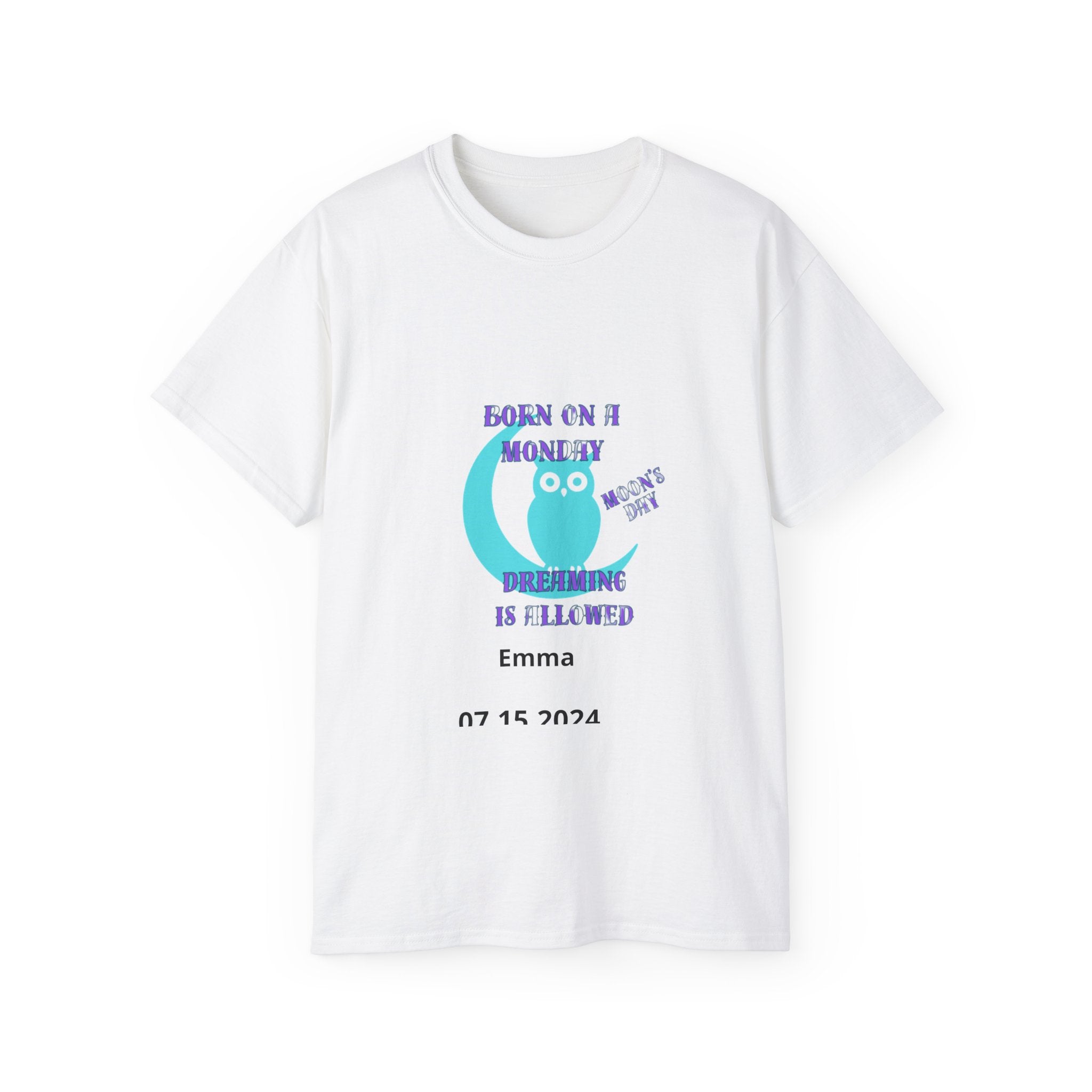 Personalized Kids T-Shirt - Born on Monday - Moon's Day, Dreaming is Allowed