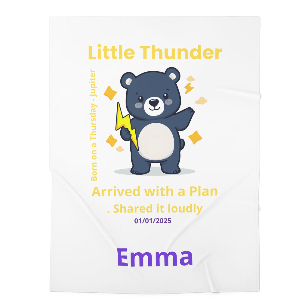 Personalized Baby Swaddle Blanket - Born on Thursday - Little Thunder