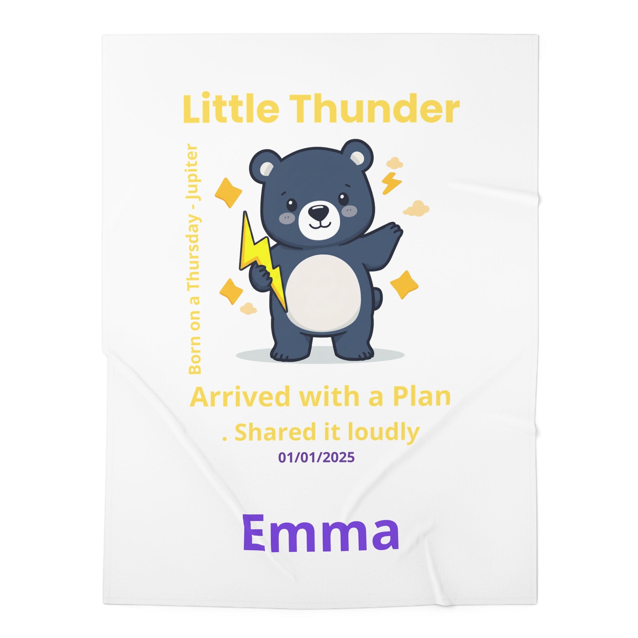 Personalized Baby Swaddle Blanket - Born on Thursday - Little Thunder