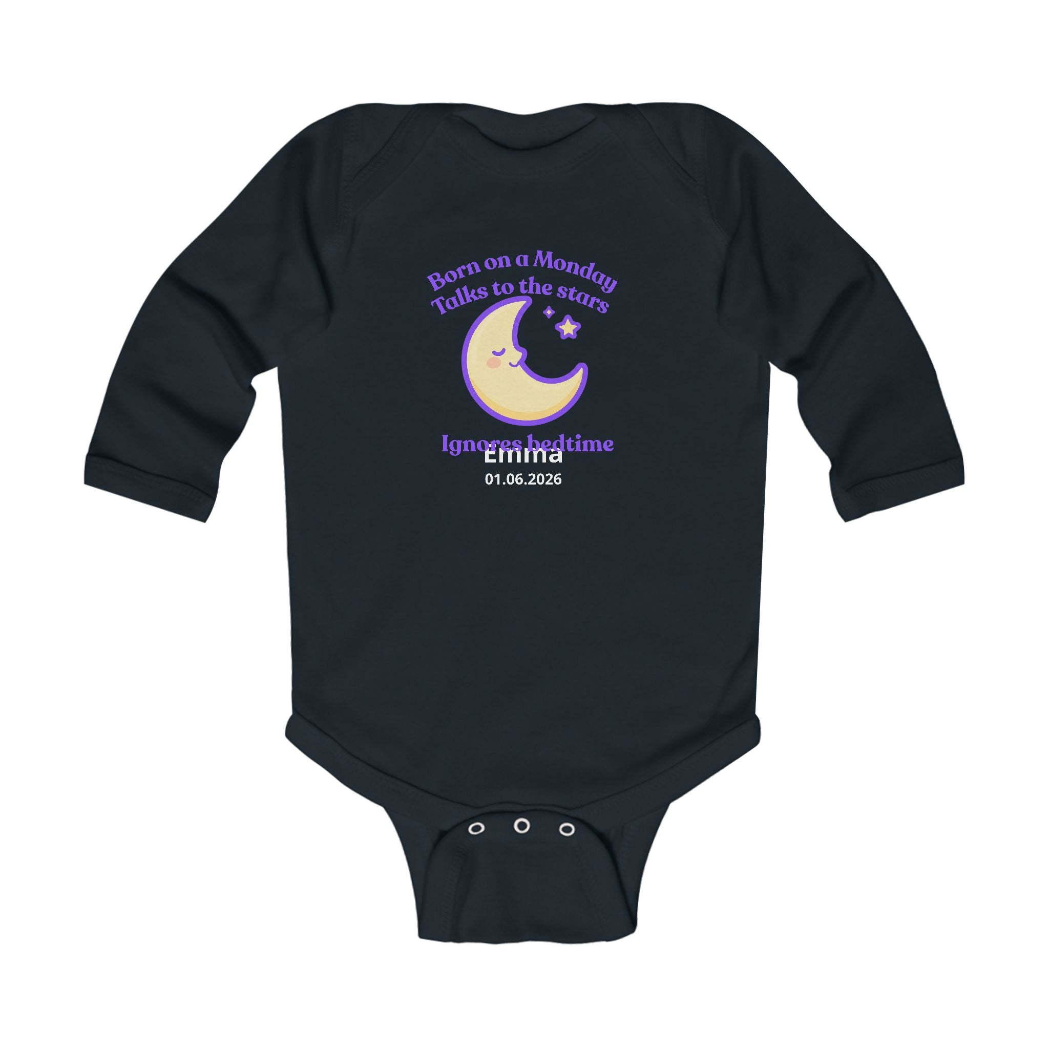 Personalized Baby Pajama - Born on Monday - Ignores Bedtime