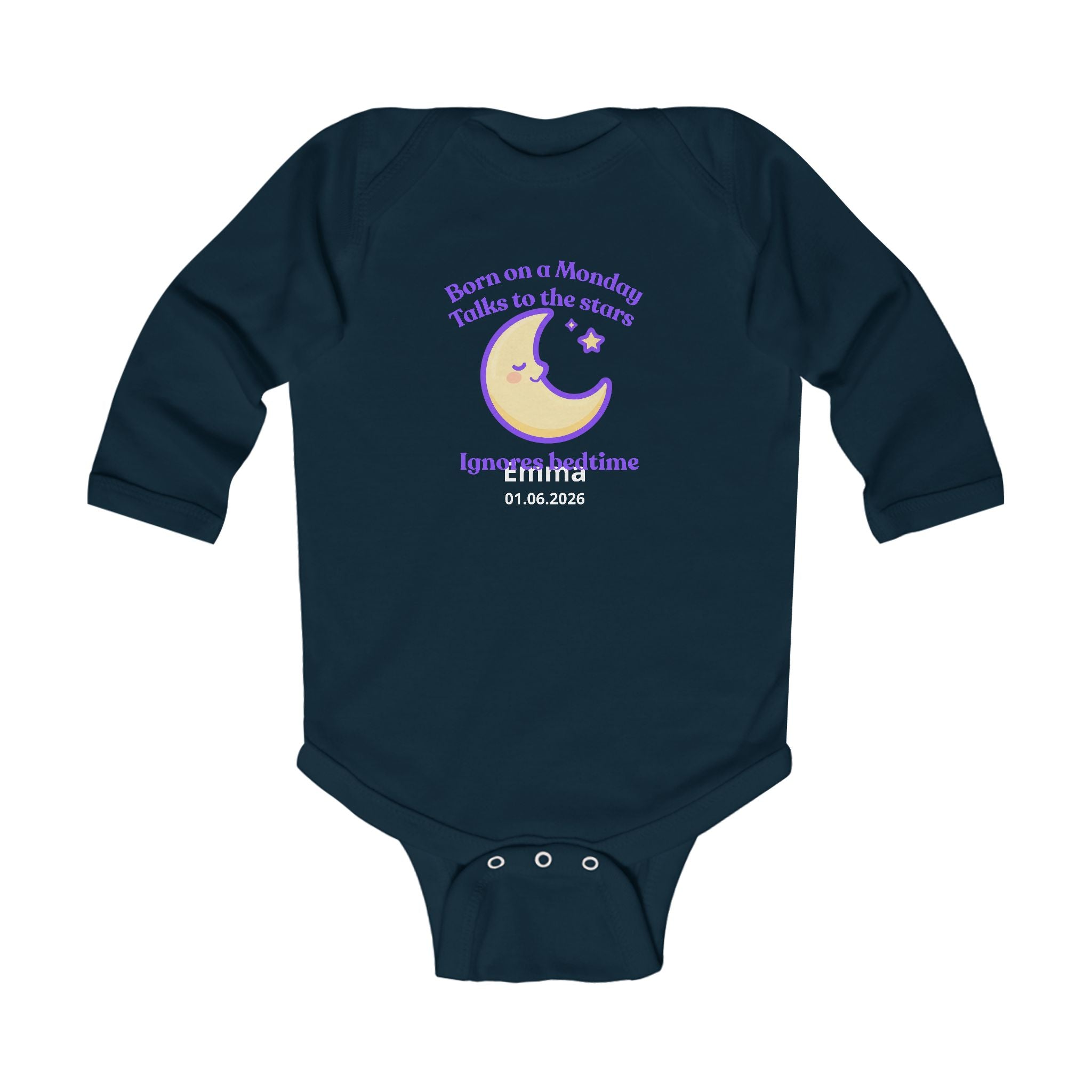 Personalized Baby Pajama - Born on Monday - Ignores Bedtime