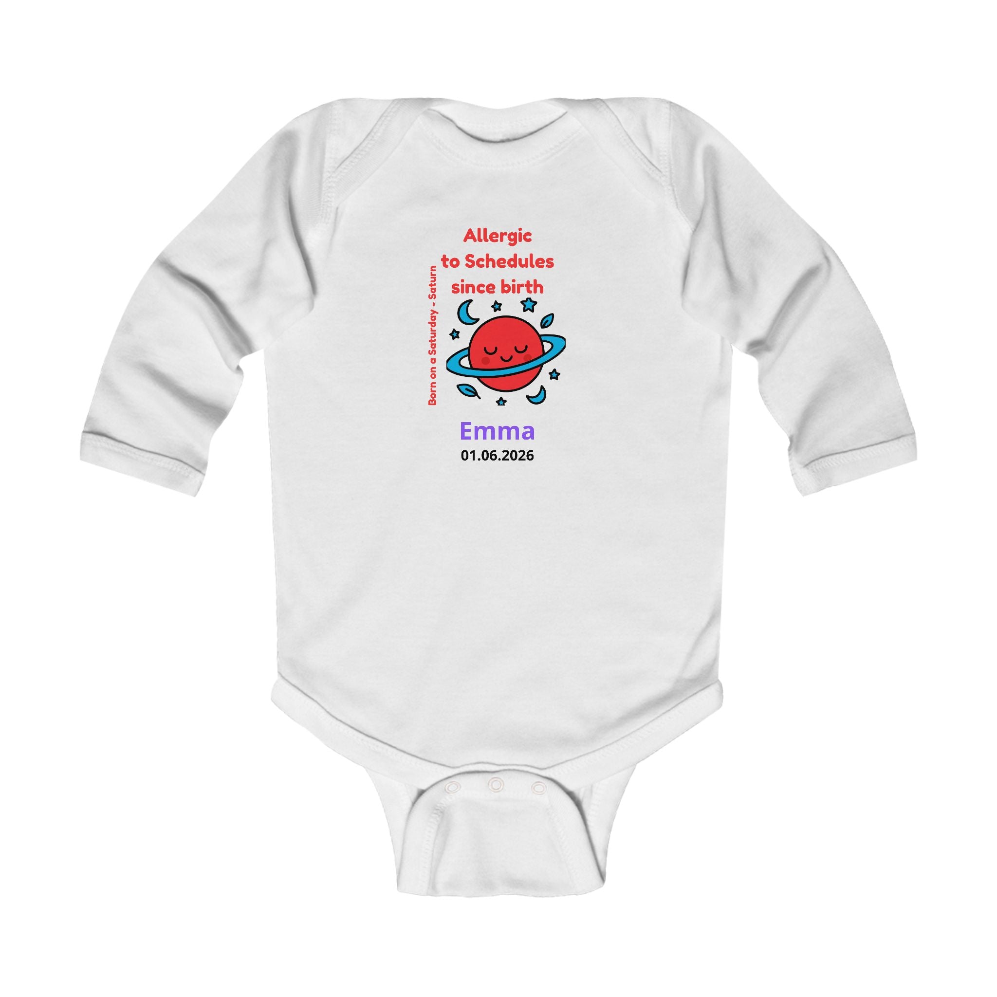 Personalized Baby Pajama - Born on Saturday - Allergic to Schedules