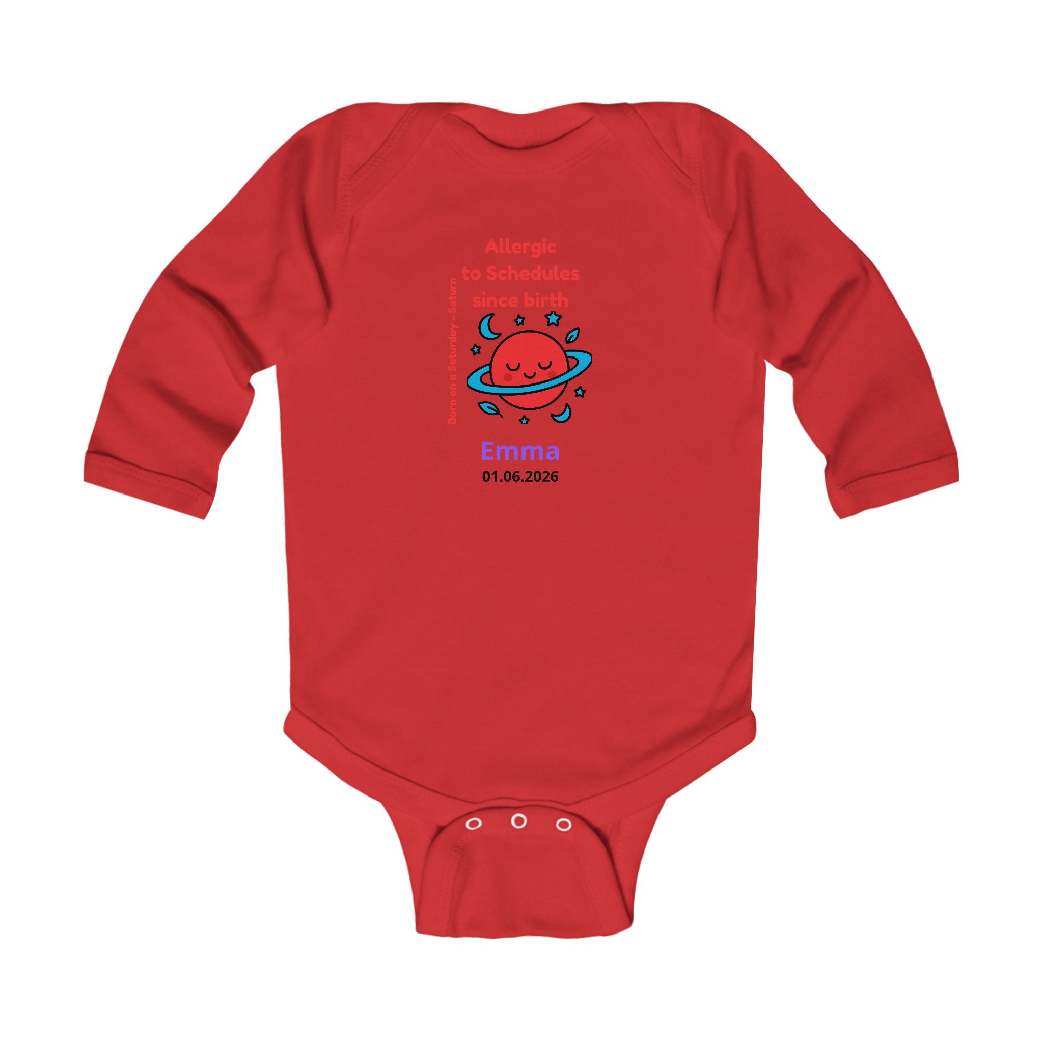 Personalized Baby Pajama - Born on Saturday - Allergic to Schedules