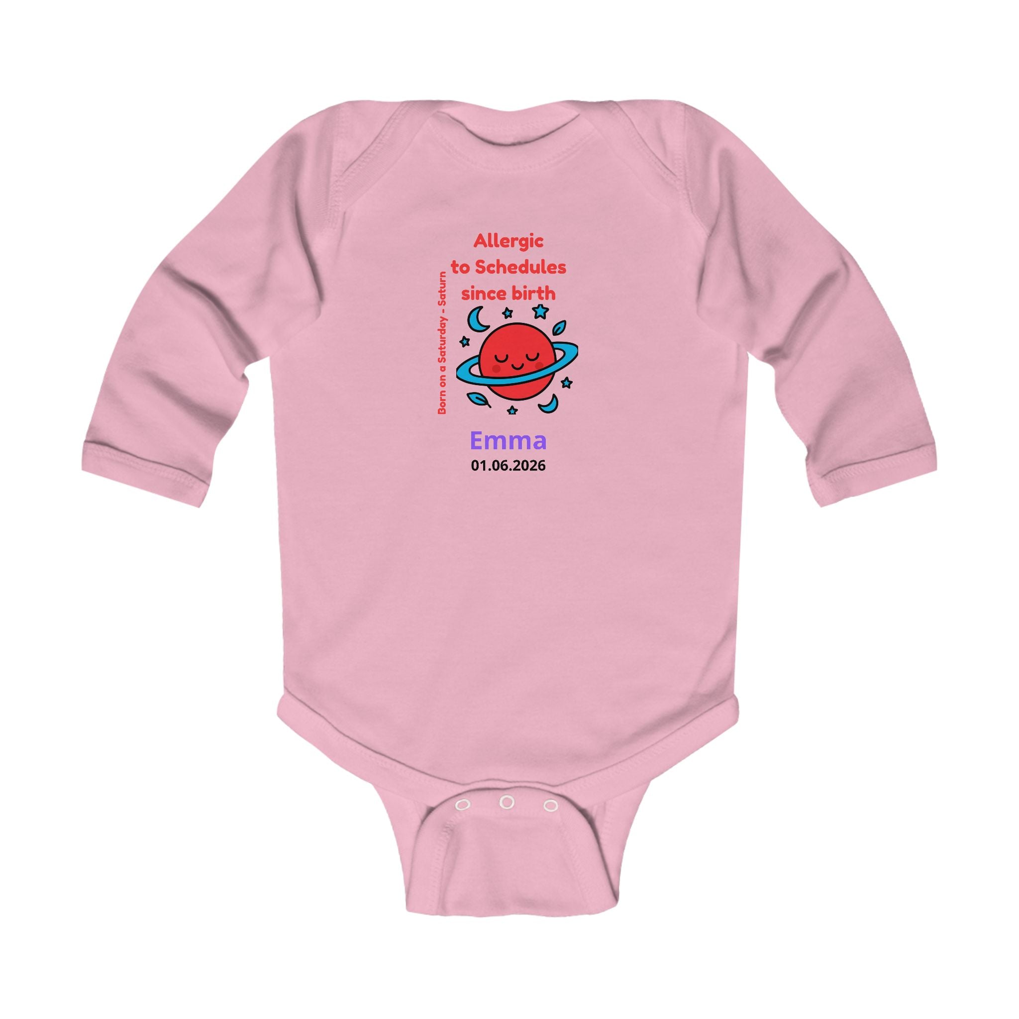 Personalized Baby Pajama - Born on Saturday - Allergic to Schedules
