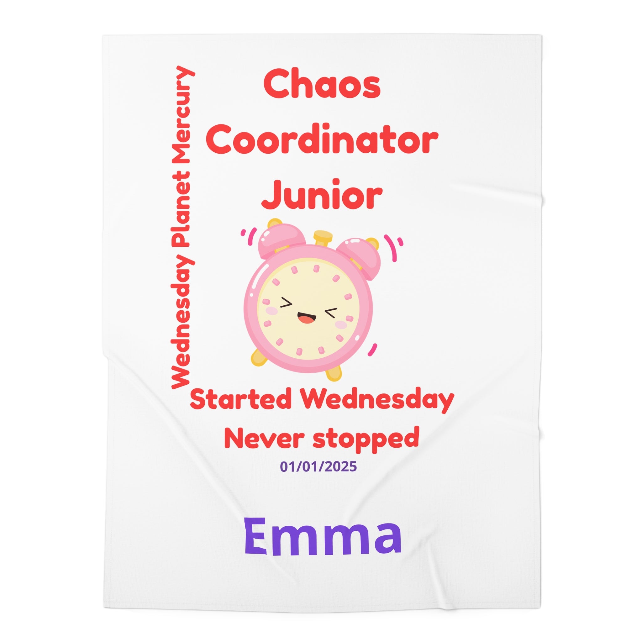 Personalized Baby Swaddle Blanket - Born on Wednesday - Chaos Coordinator Junior
