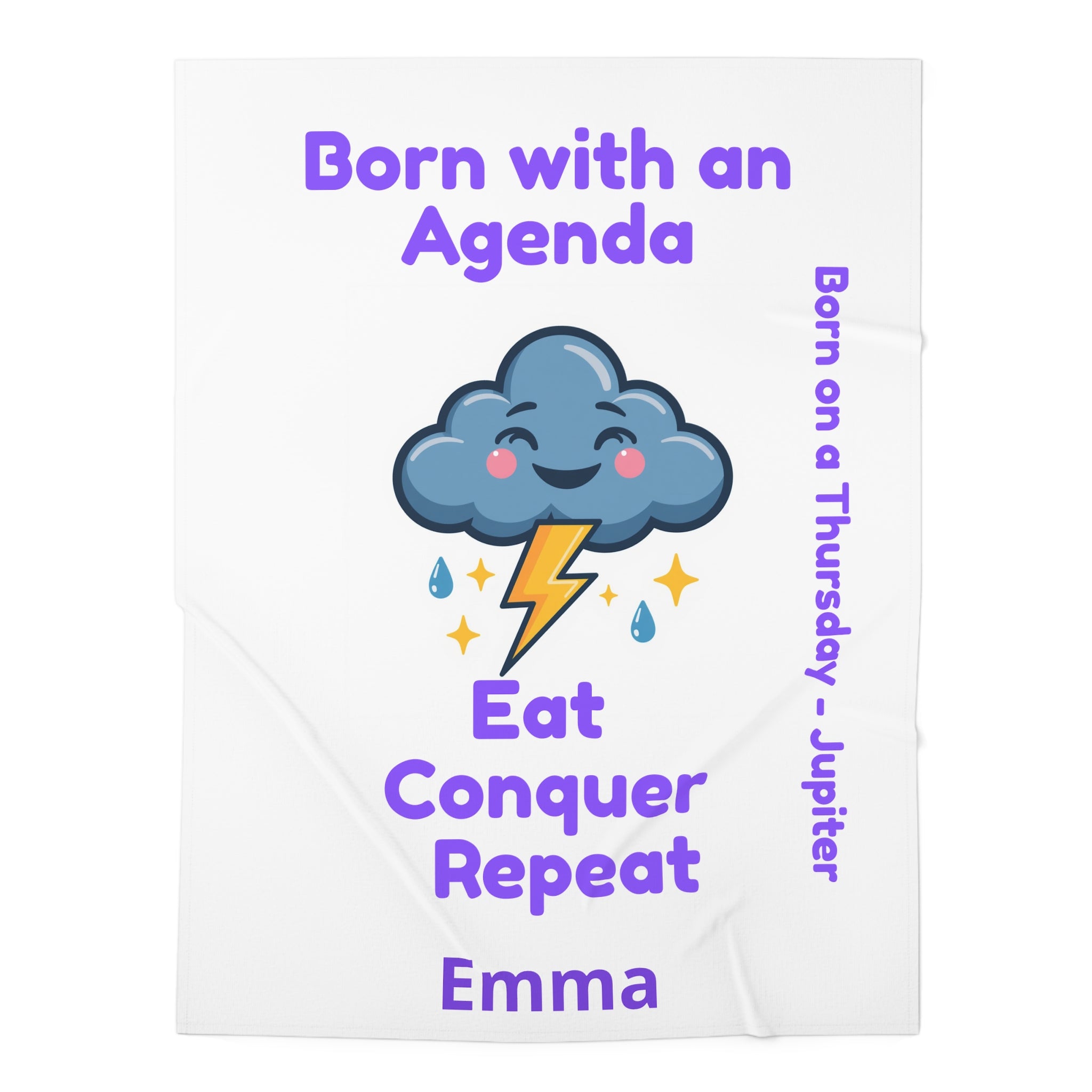 Personalized Baby Swaddle Blanket - Born on Thursday - Born with an Agenda
