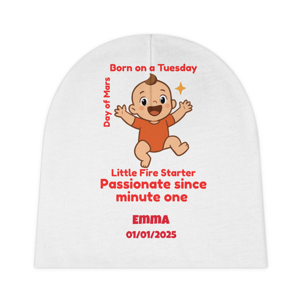 Personalized Baby Beanie - Born on Tuesday - Passionate