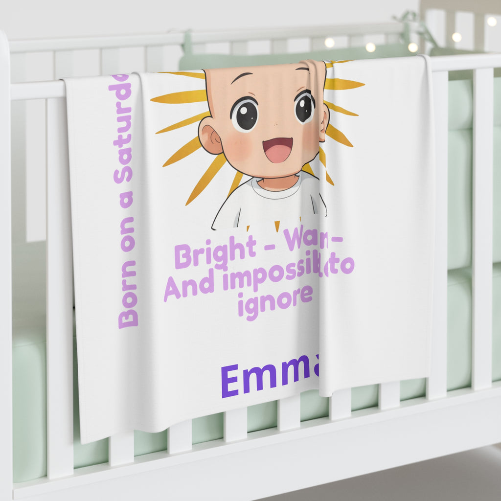 Personalized Baby Swaddle Blanket - Born on Saturday - Saturday Sunshine
