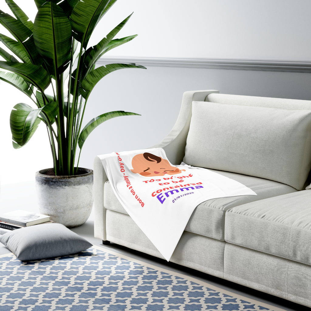 Personalized Baby Swaddle Blanket - Born on Tuesday - Too Bright to Be Contained