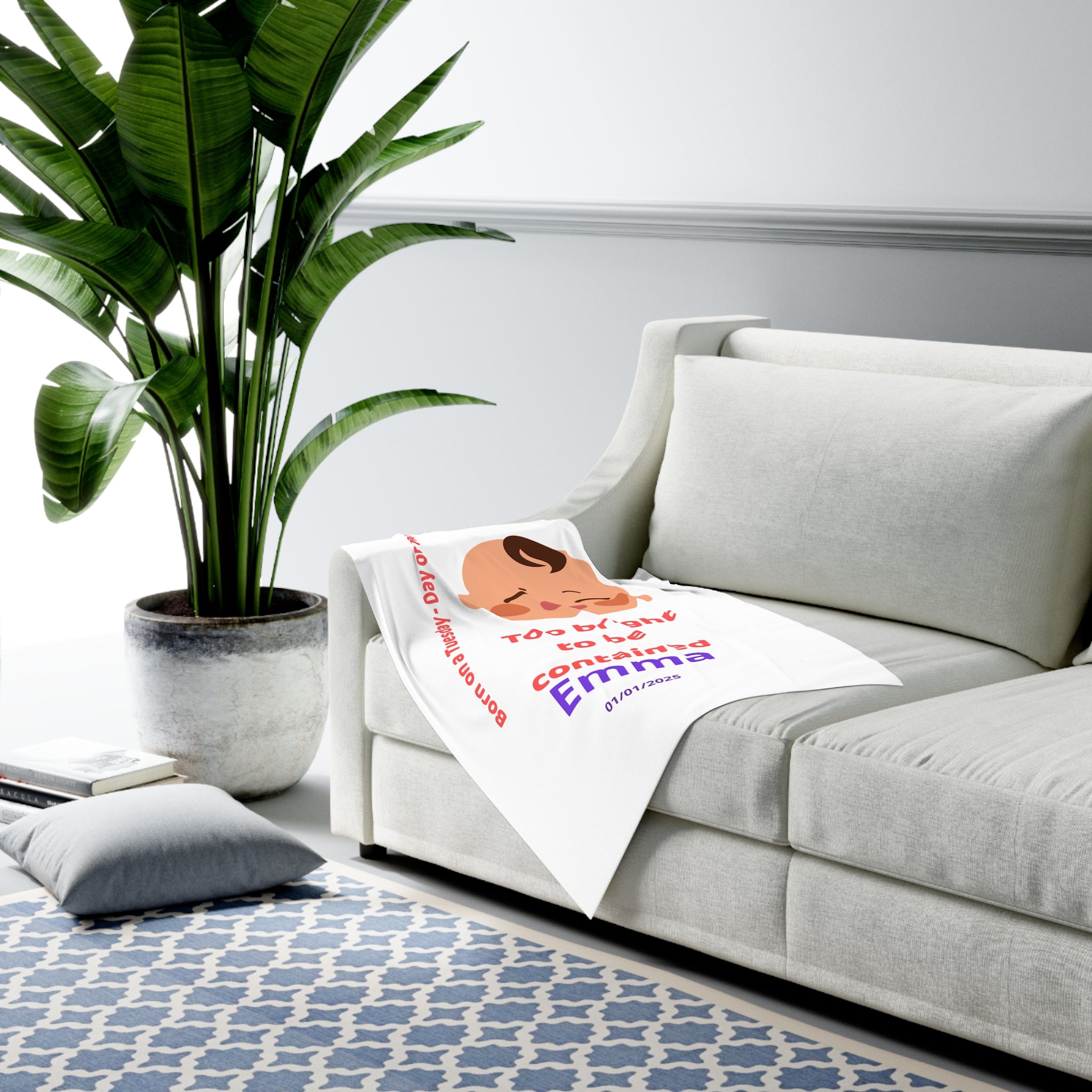 Personalized Baby Swaddle Blanket - Born on Tuesday - Too Bright to Be Contained