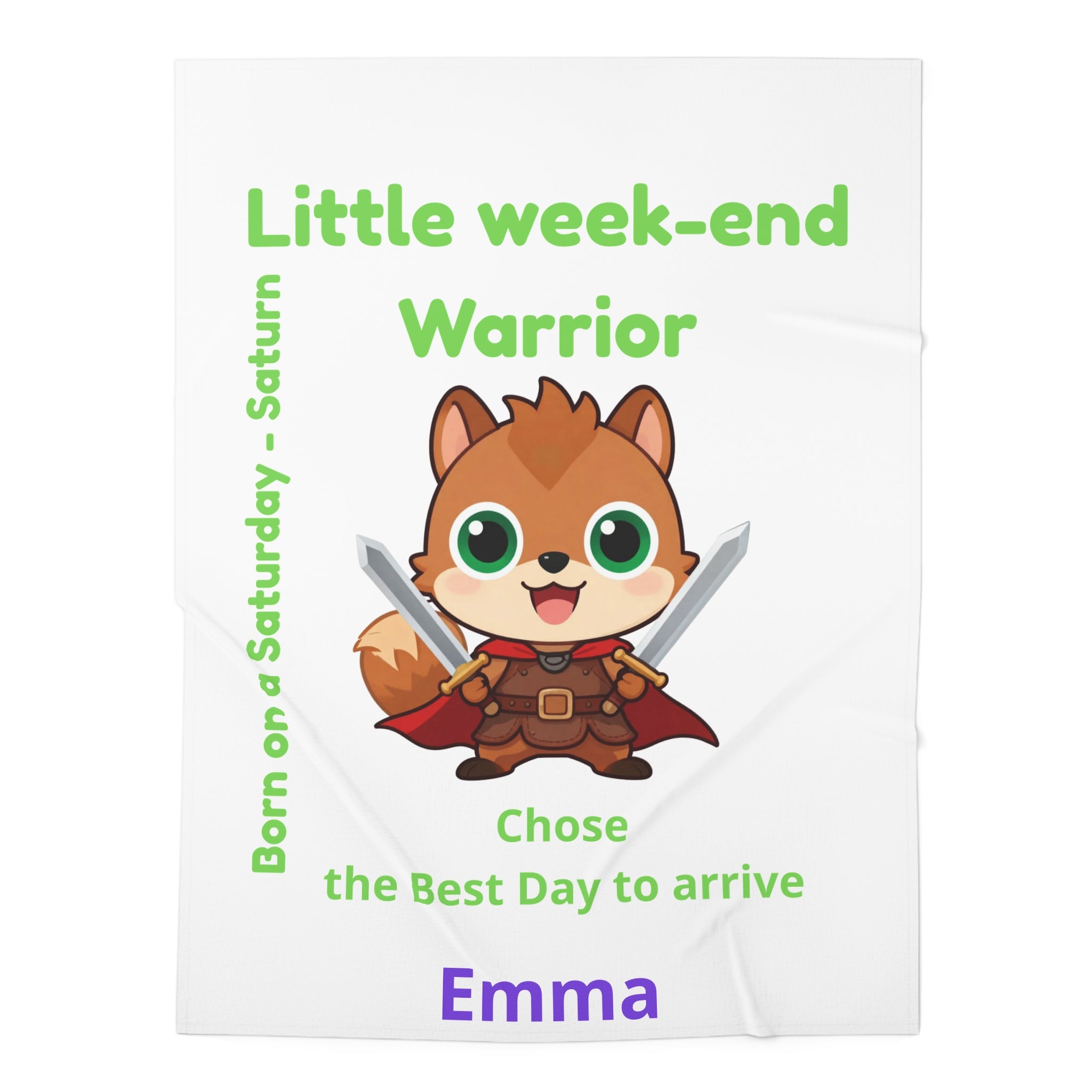 Personalized Baby Swaddle Blanket - Born on Saturday - Little Week-end Warrior