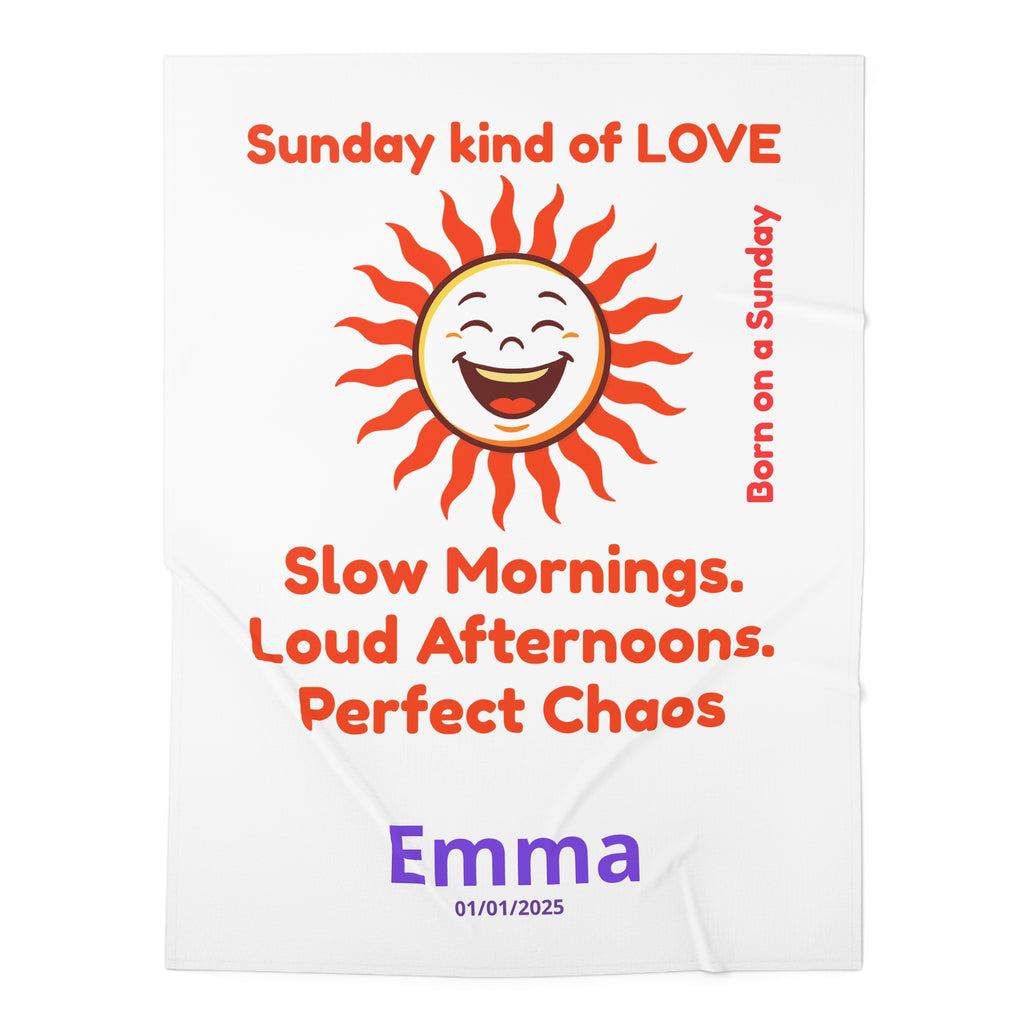 Personalized Baby Swaddle Blanket - Born on Sunday - Perfect Chaos