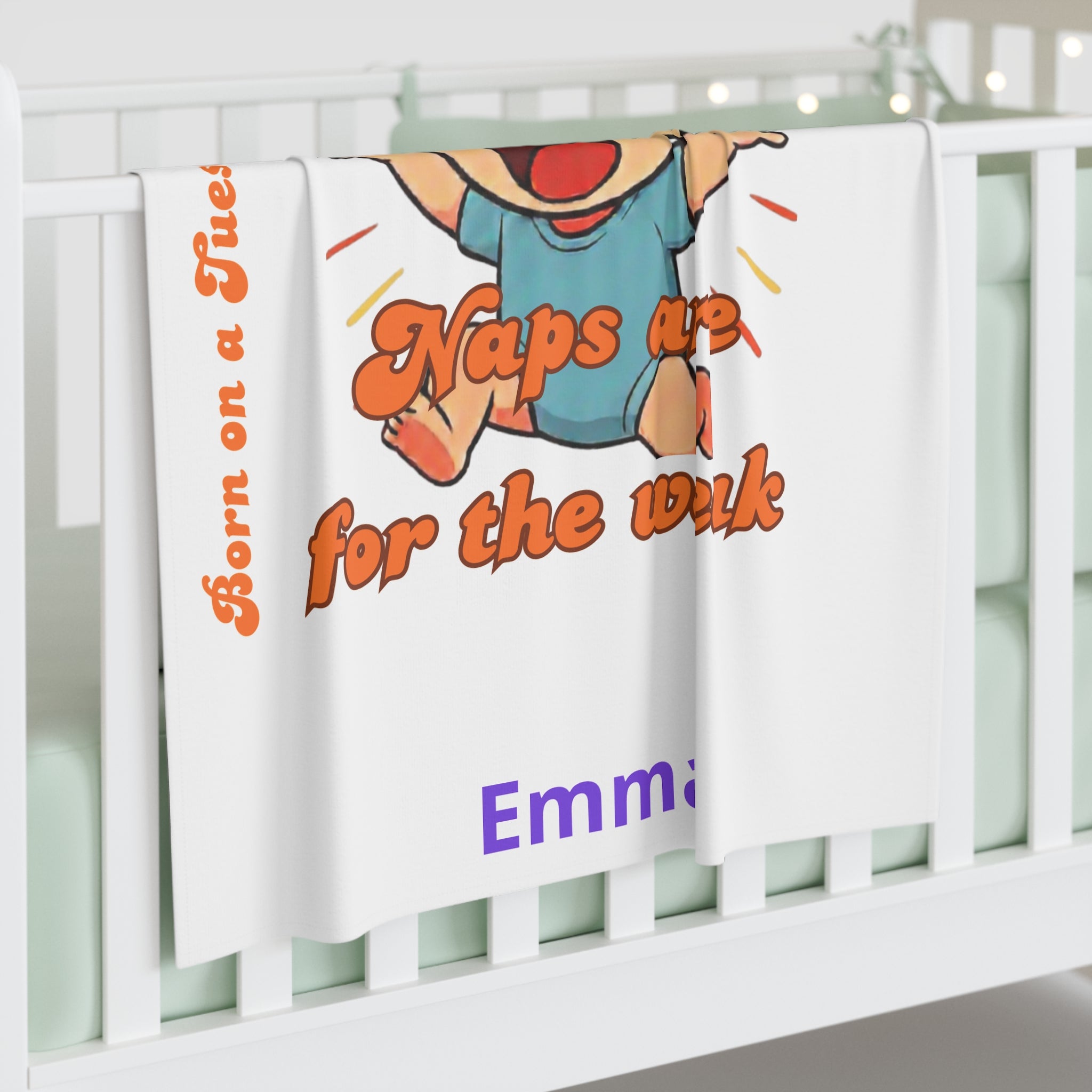 Personalized Baby Swaddle Blanket - Born on Tuesday - Naps Are for the Weak