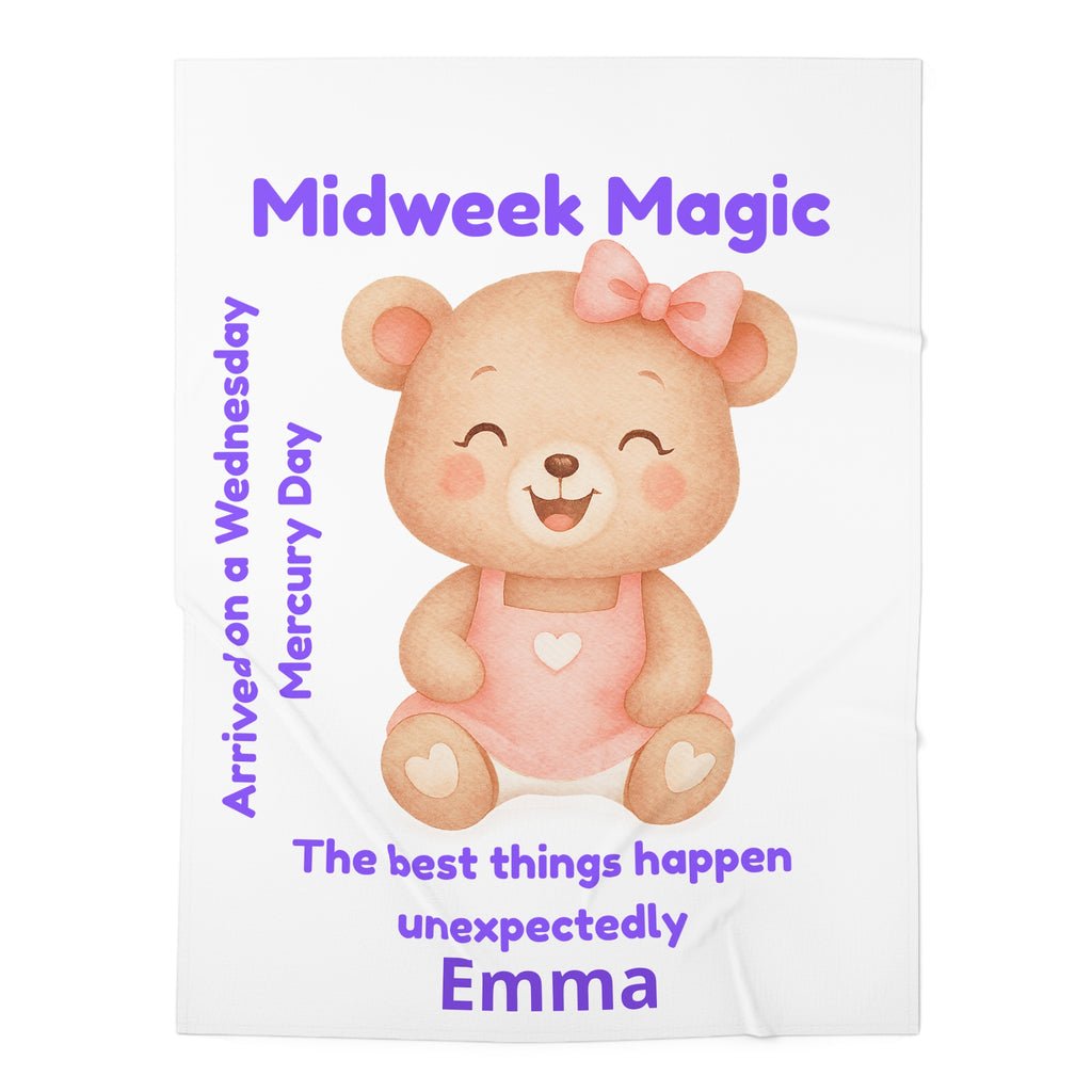 Personalized Baby Swaddle Blanket - Born on Wednesday - Midweek Magic