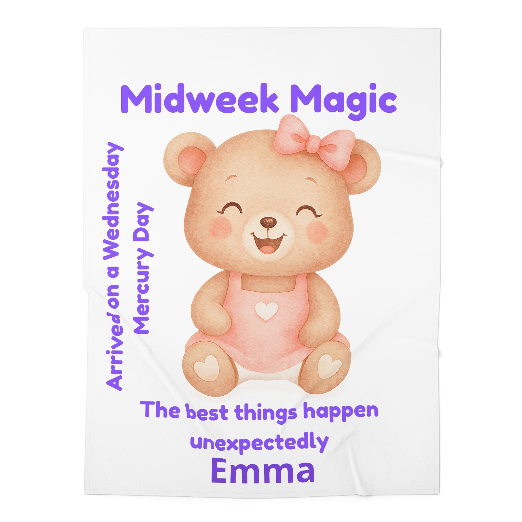 Personalized Baby Swaddle Blanket - Born on Wednesday - Midweek Magic