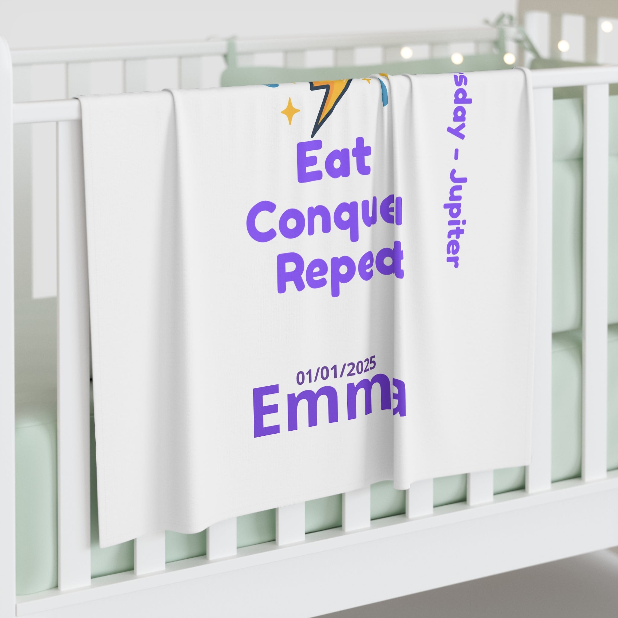 Personalized Baby Swaddle Blanket - Born on Thursday - Born with an Agenda