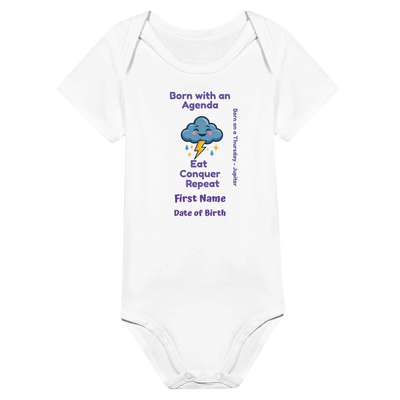 Personalized Baby Bodysuit - Born on Thursday - Born With an Agenda