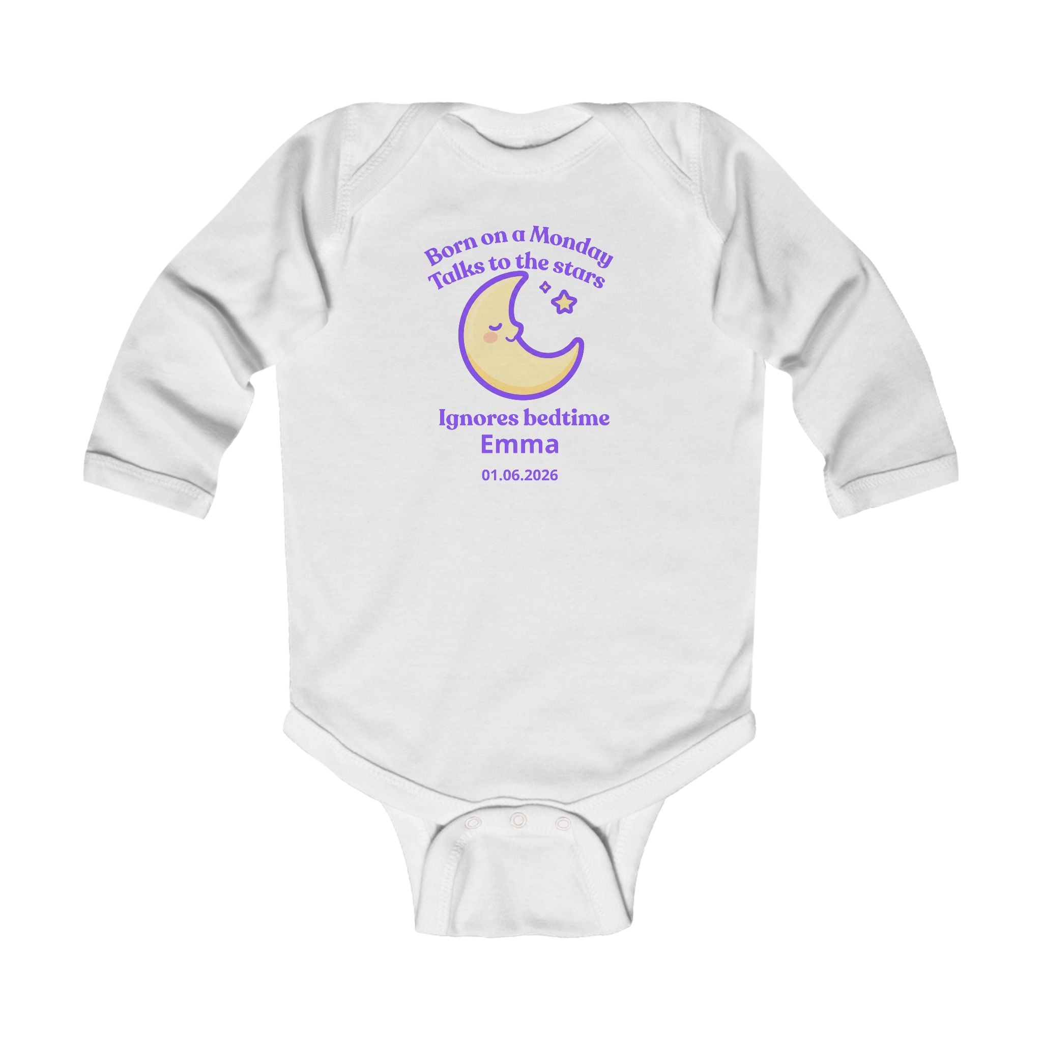 Personalized Baby Pajama - Born on Monday - Ignores Bedtime