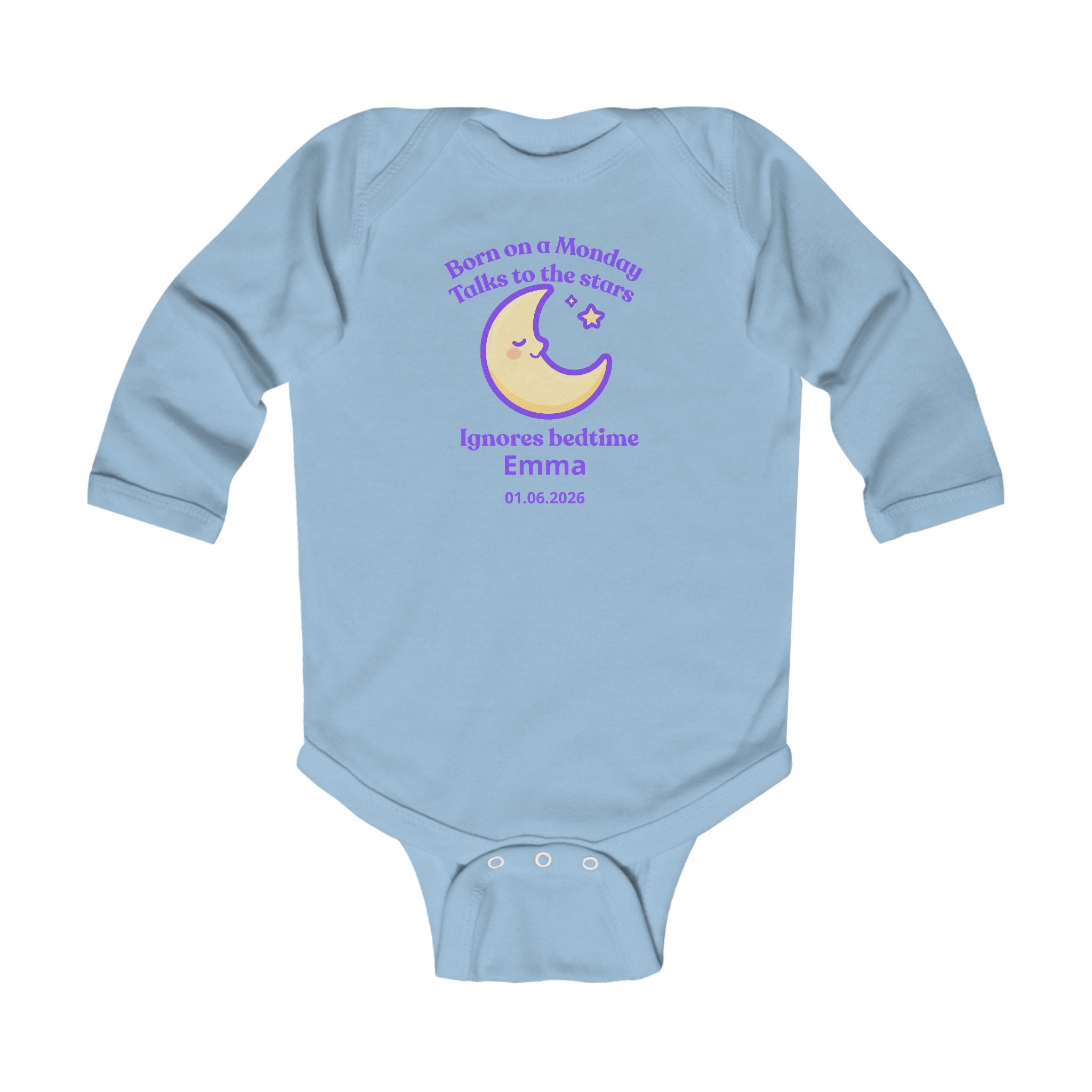 Personalized Baby Pajama - Born on Monday - Ignores Bedtime
