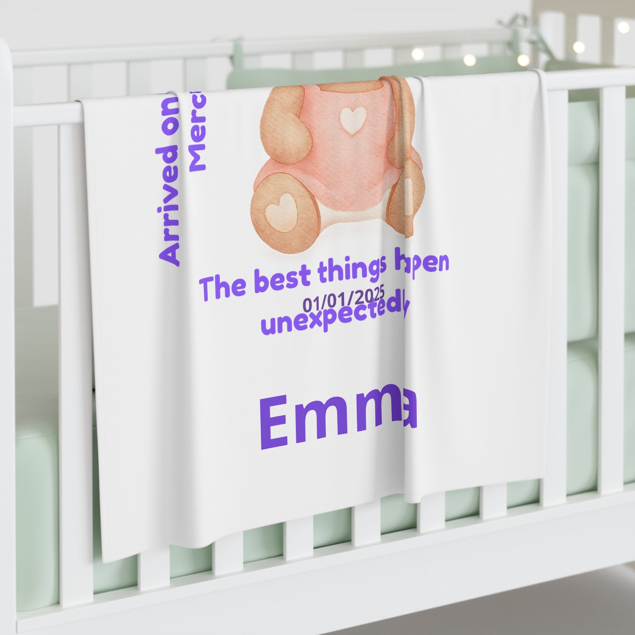 Personalized Baby Swaddle Blanket - Born on Wednesday - Midweek Magic